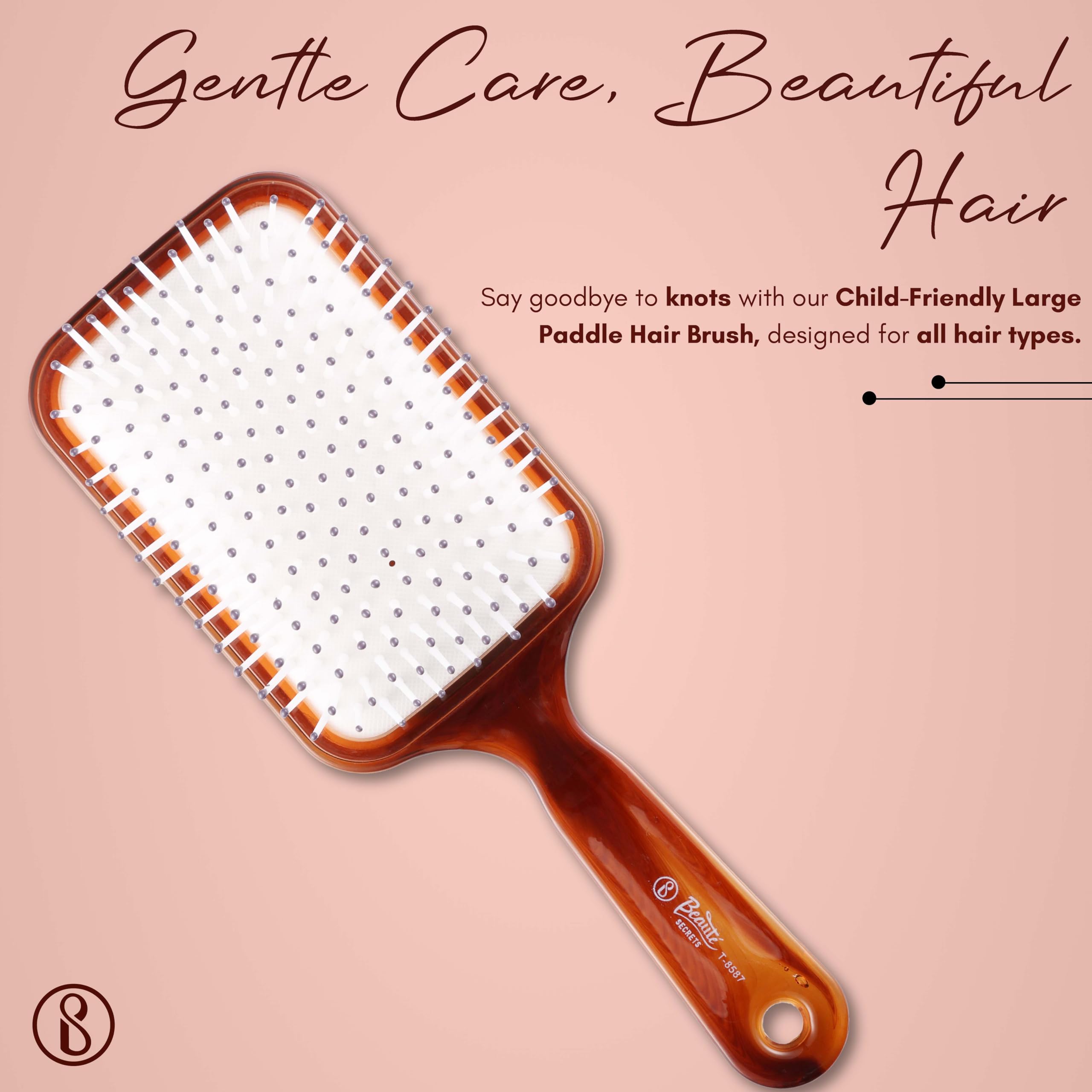 Beauté Secrets Detangling Hair Brush - Smooth Glide Paddle Brush for All Hair Types (Women & Men) - Wet & Dry Hair Use - Perfect for Home, Travel & Salon Styling