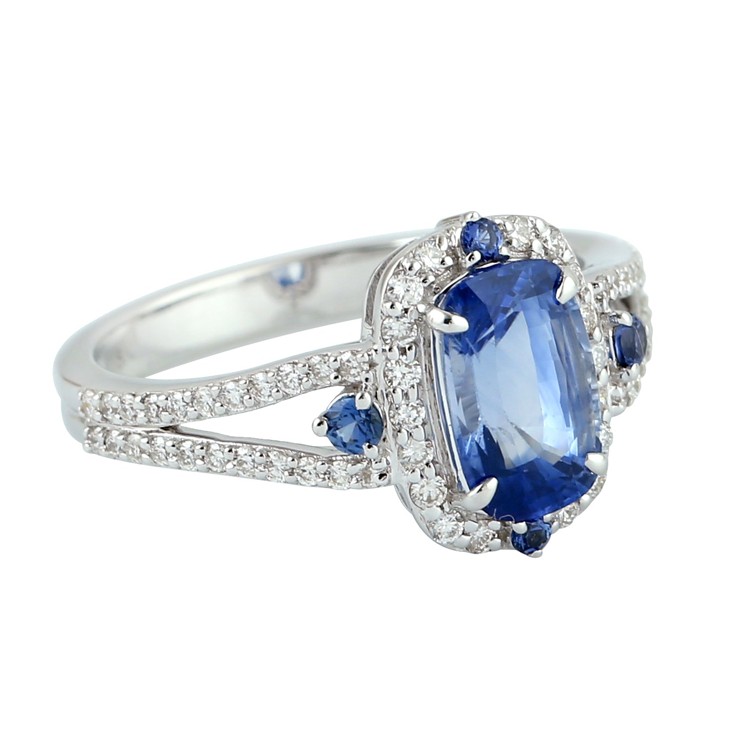 Exquisite 18K White Gold Cushion Cut Blue Sapphire Diamond Solitaire Engagement Ring - Perfect for Proposals, Anniversaries & Special Occasions