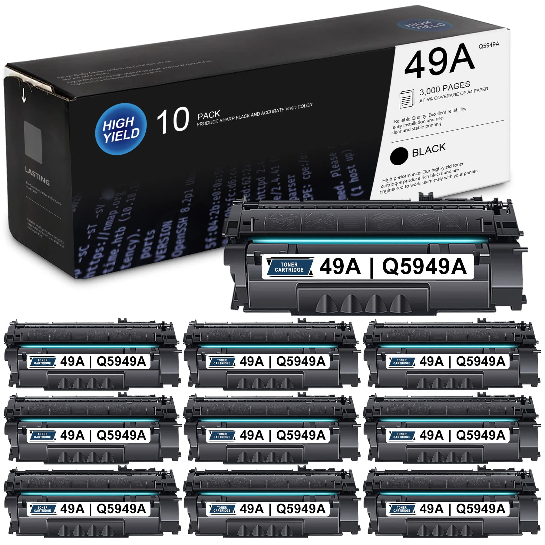 GULOYA 10-Pack Black Toner Cartridge Replacement for HP 1320/1320n/1320nw/1320tn/1160/3390/3392 MFP Printers | Compatible with 49A & Q5949A | High-Yield Printing for Office & Home Use