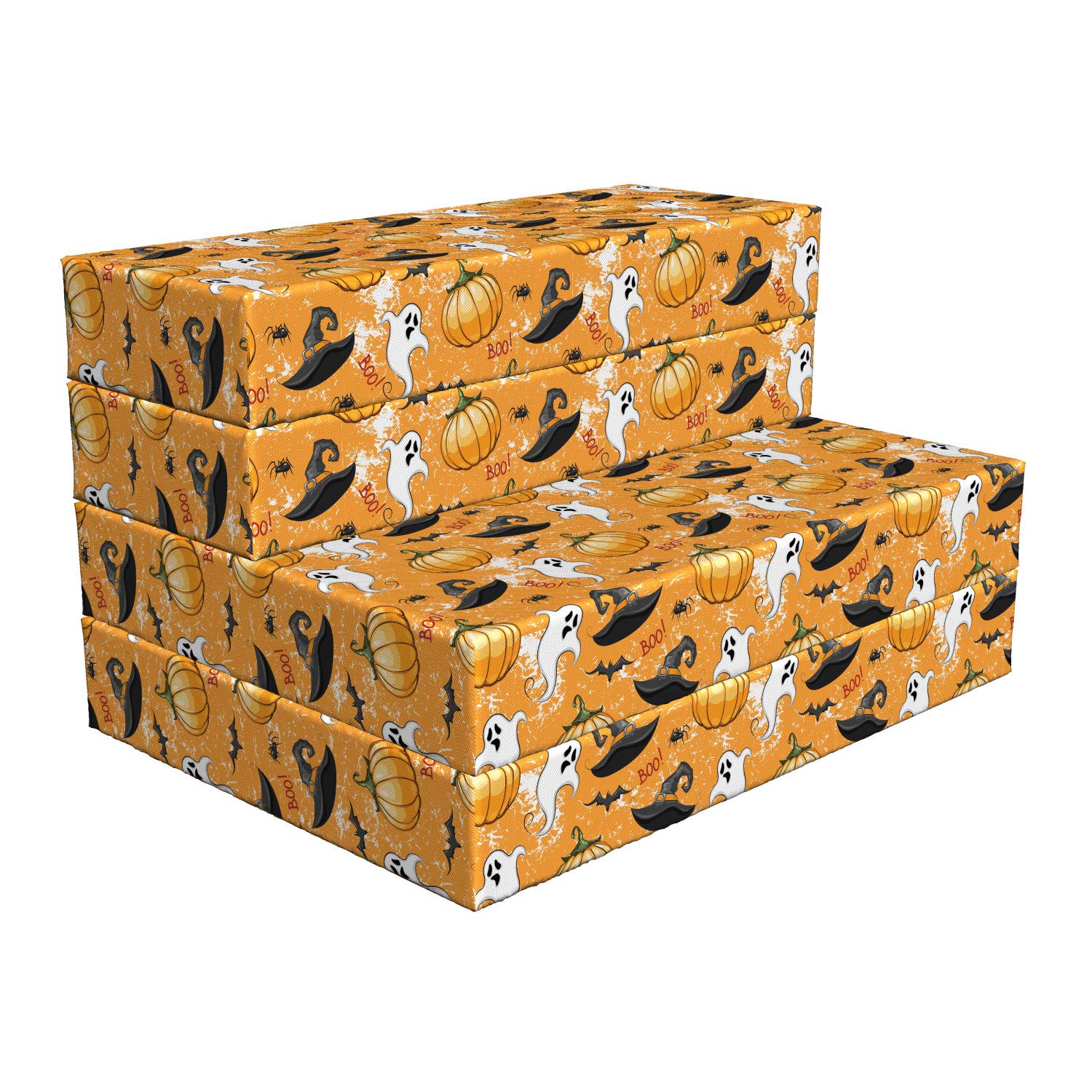 Ambesonne Halloween Ghost Foldable Mattress - Orange & Multicolor Pumpkin & Wizard Hat Design, 74.8 x 35.4 Inches - Perfect for Halloween Decor, Kids Room, Themed Parties & Sleepovers