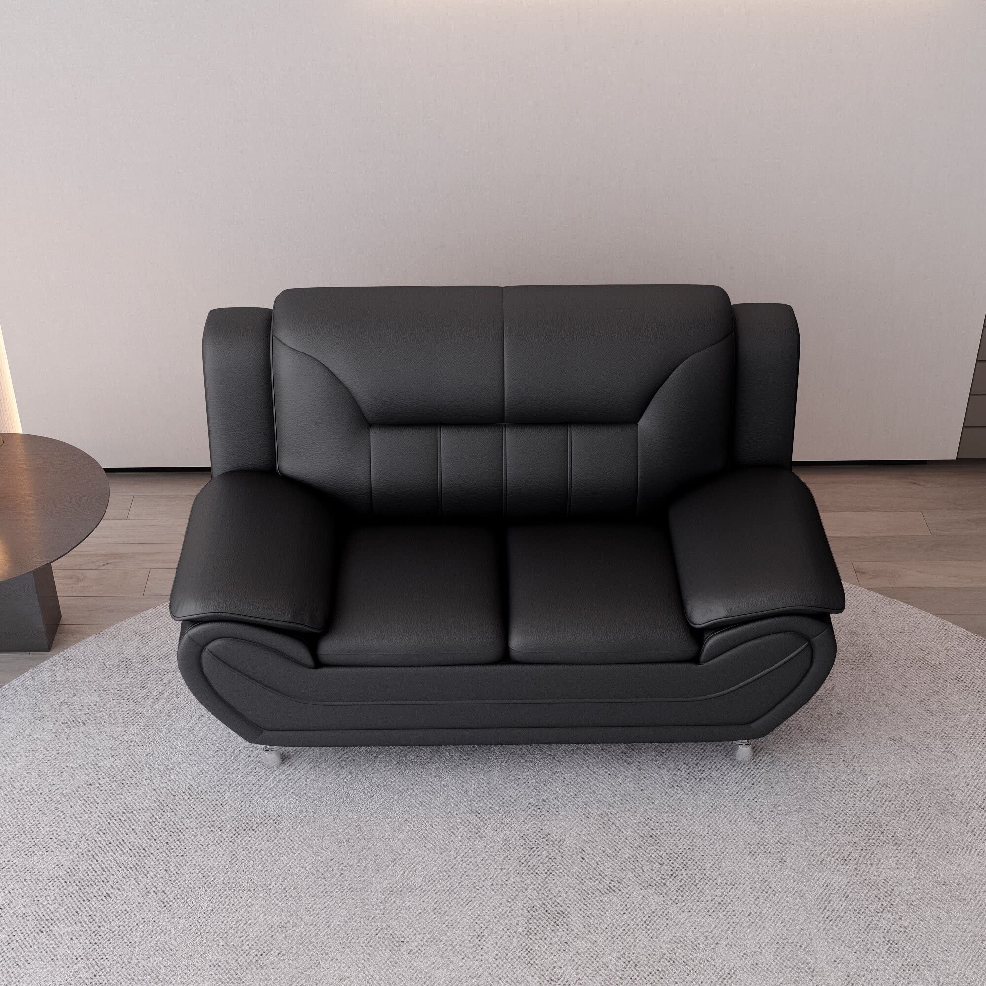 Michael Modern Faux Leather Upholstered Sofa with Stainless Steel Legs - Loveseat & Living Room Couch in Midnight Black | Perfect for Small Spaces, Apartments & Contemporary Home Decor