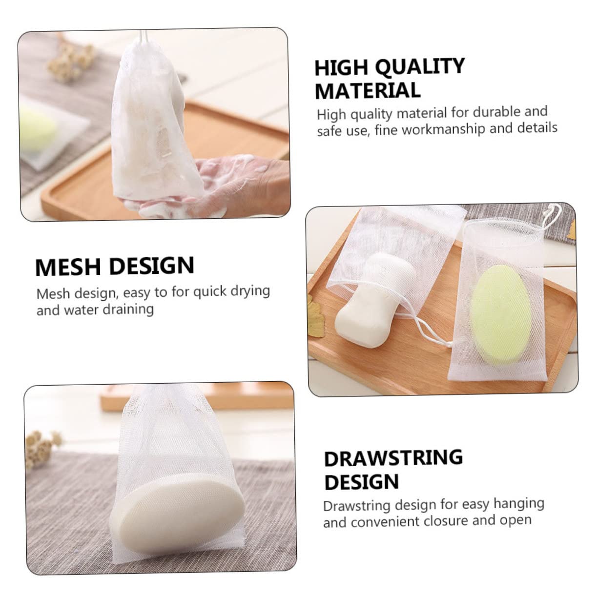 50pcs Natural Soap Saver Bags - Reusable Mesh Soap Pouch for Handmade Soap, Body Wash & Bar Soap | Eco-Friendly Foaming Net for Shower, Bath & Travel | White Soap Storage Bags with Wall Mount Option