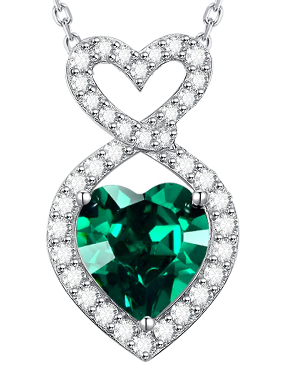 Double Hearts Forever Love Infinity May Birthstone Emerald Necklace for Women - Sterling Silver Jewelry Gift for Mother's Day, Birthday, Anniversary | Perfect for Everyday Wear, Special Occasions & Romantic Gifts