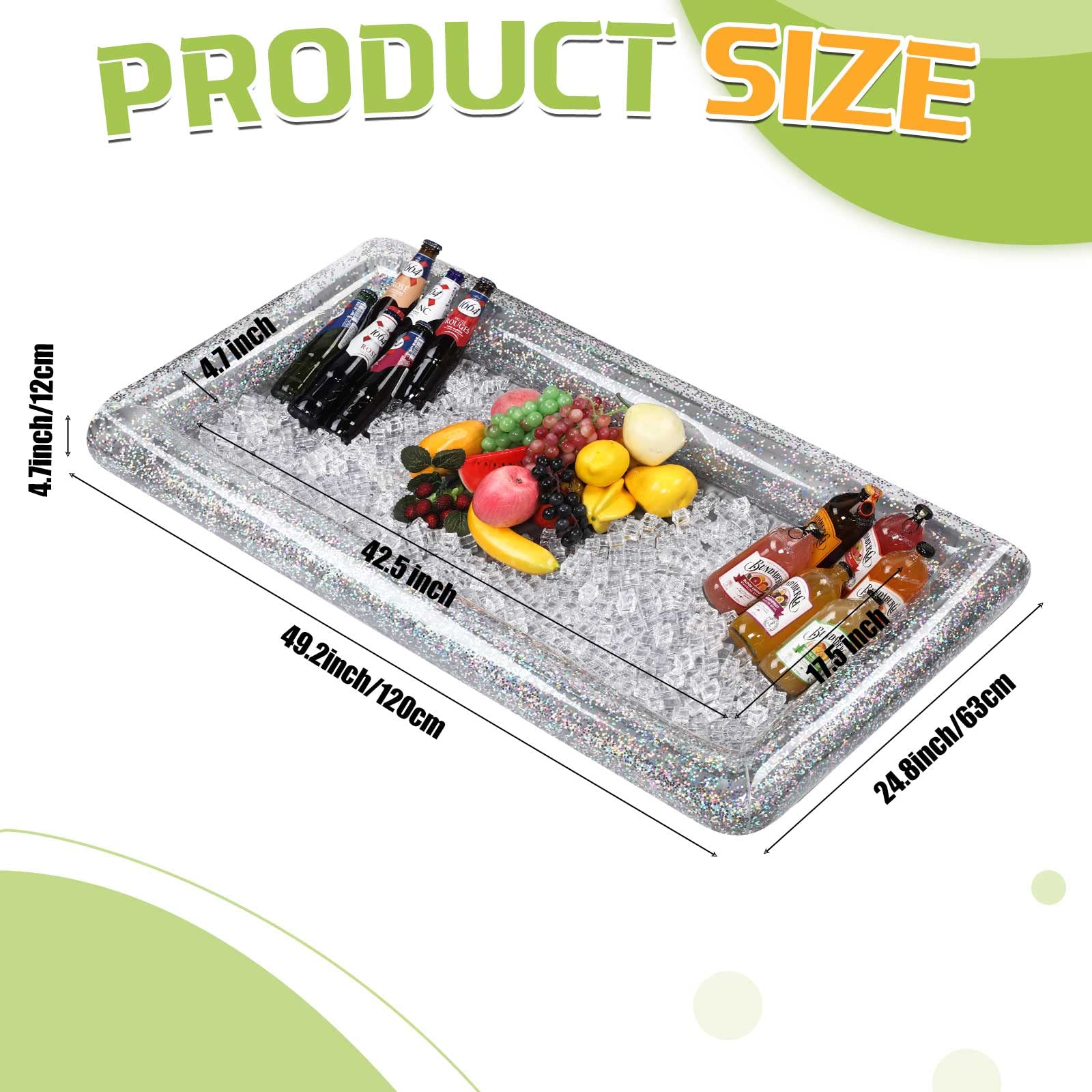 2-Pack Inflatable Serving Bar with Glitter Confetti & Drain Plug - Portable Ice Cooler for Food & Drinks - Perfect for Pool Parties, BBQs, Outdoor Events & Beach Gatherings (Silver)