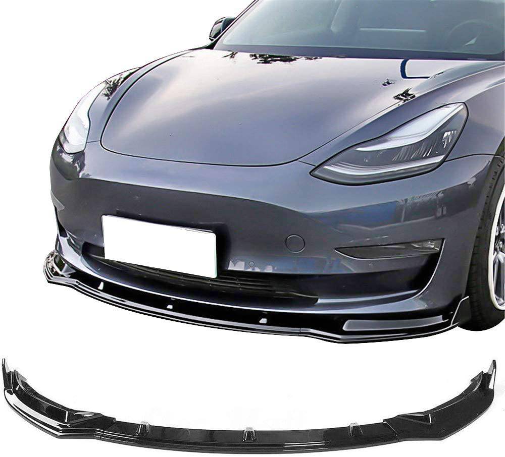 IK Style Glossy Black Front Bumper Lip for 2017-2022 Tesla Model 3 - 3 Piece Set | Enhance Your Car's Sporty Look & Aerodynamics | Perfect for Street Racing & Car Shows