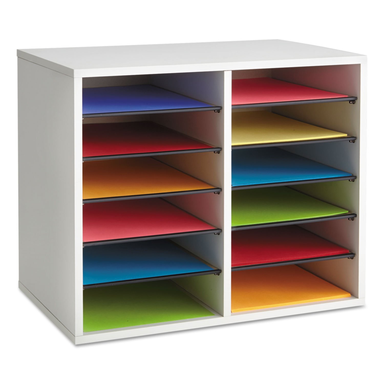 Safco 12-Compartment Literature Organizer - Adjustable Shelves Wood Paper & Mail Sorter for Office & Classroom - Gray - Perfect for Teacher Mailboxes, Document Storage & Office Organization