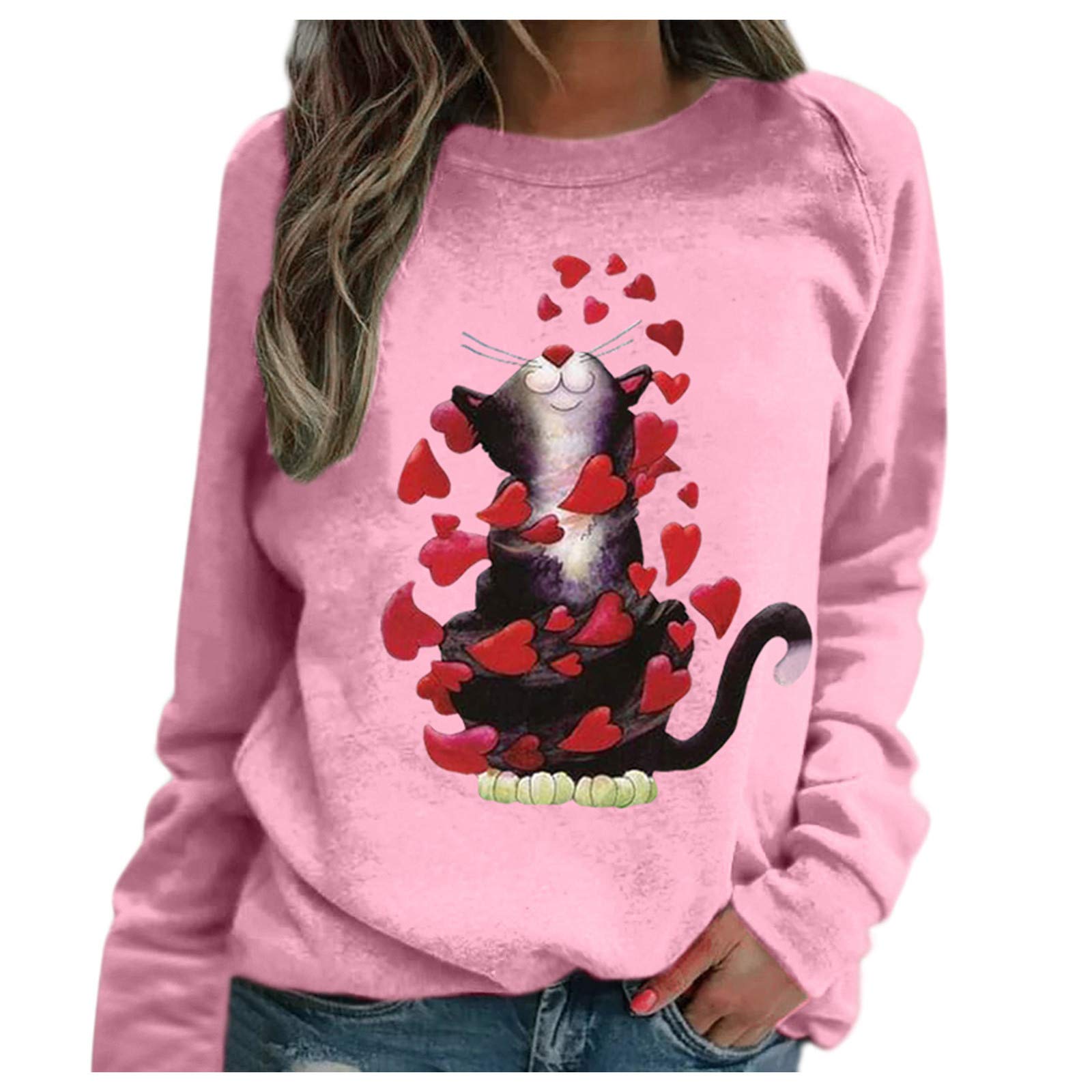 Women's Casual V-Neck Long Sleeve Raglan T-Shirt with Rotating Love Print - Comfortable Blouse for Everyday Wear, Dating & Weekend Outfits