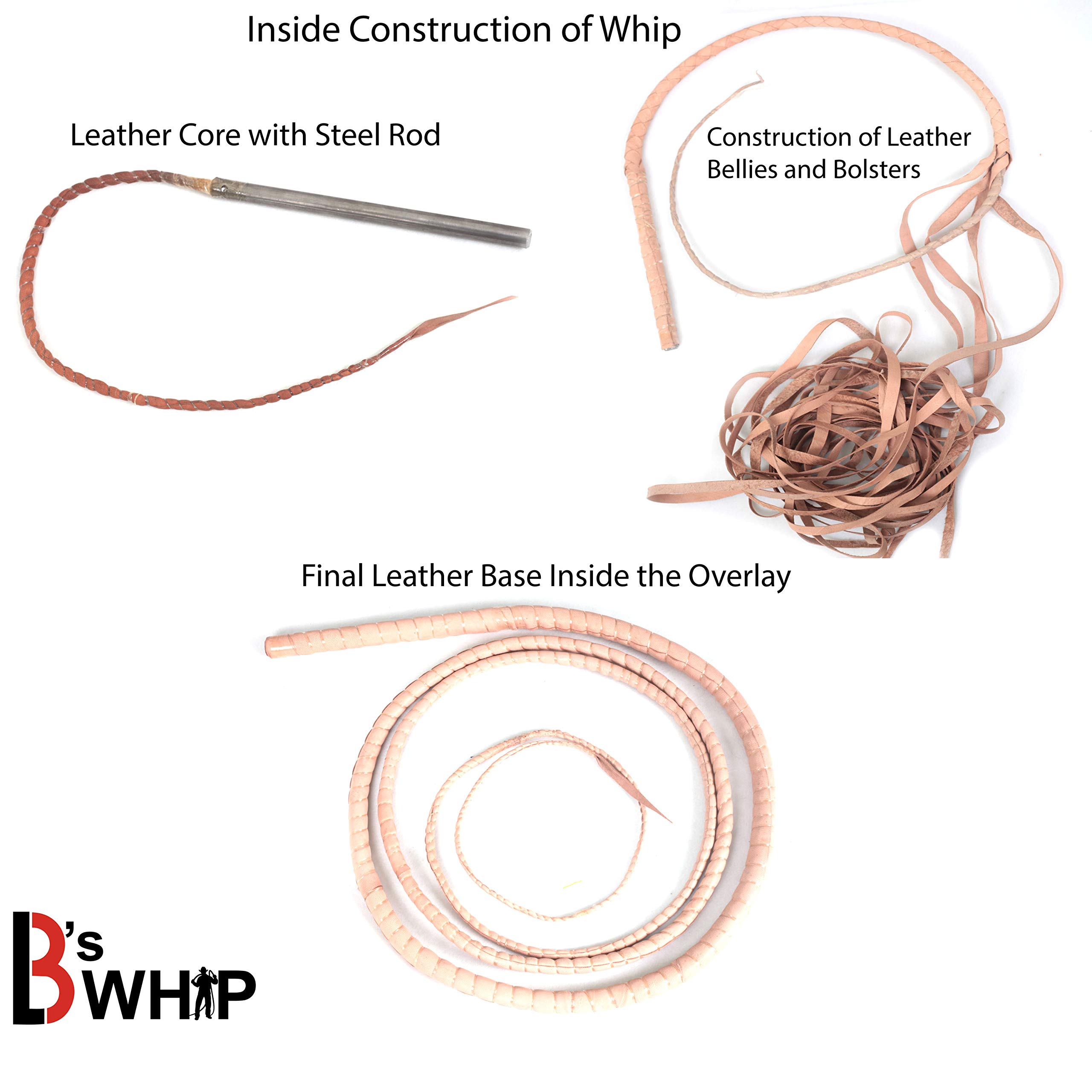 Premium 6-16 Foot Tan Brown Kangaroo Leather Bullwhip | 16 Plaits with Leather Core | Equestrian Training, Performance & Western Style Whip for Horseback Riding, Shows & Cowboy Reenactments