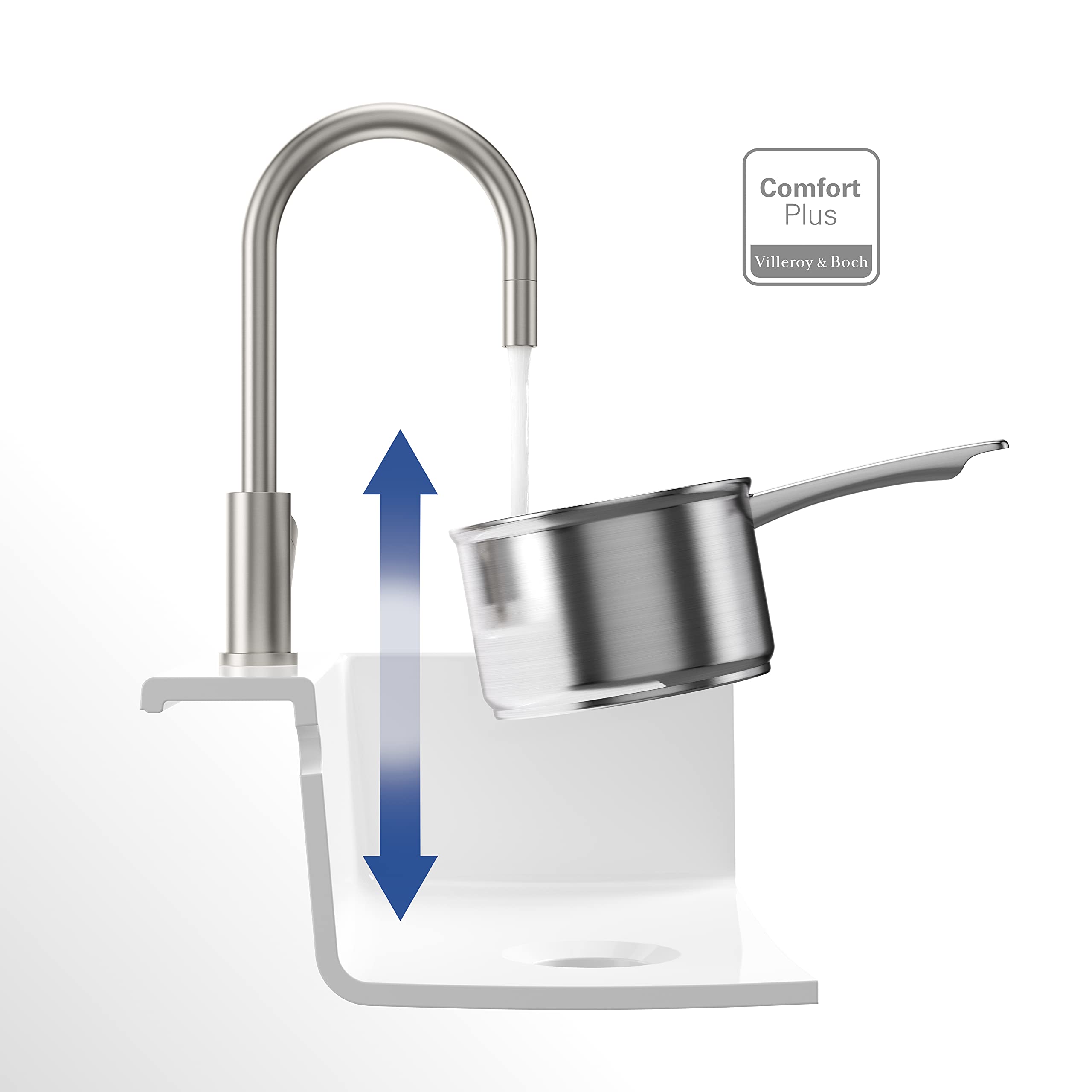 Villeroy & Boch VB-9254 00 LC Kitchen Sink Faucet - UMBRELLA FLEX Pull-Down Sprayer in Brushed Stainless Steel | Modern & Durable for Home & Restaurant Use