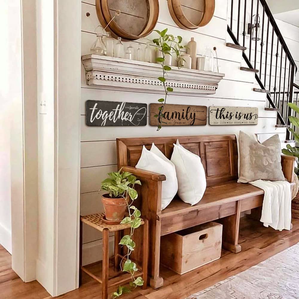 Rustic Wooden Wall Decor Set of 3 - 'This Is Us' Family Signs for Bedroom, Living Room & Kitchen | Farmhouse Home Decor for Cozy Family Spaces