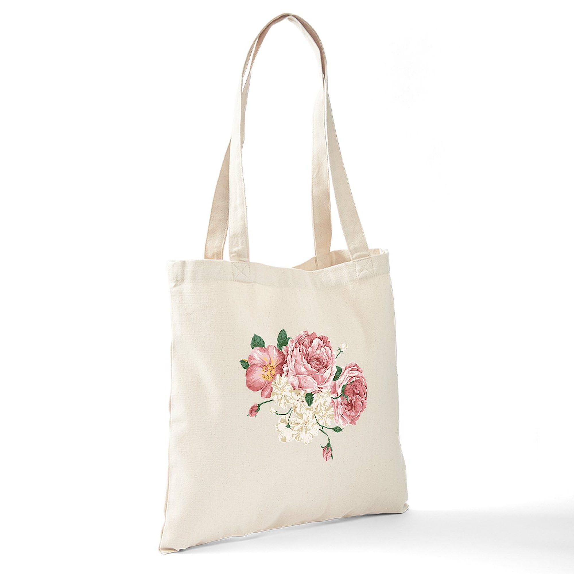 Pink Roses Floral Canvas Tote Bag - Reusable Eco-Friendly Shopping Bag for Women | Perfect for Groceries, Beach Trips & Farmers Market