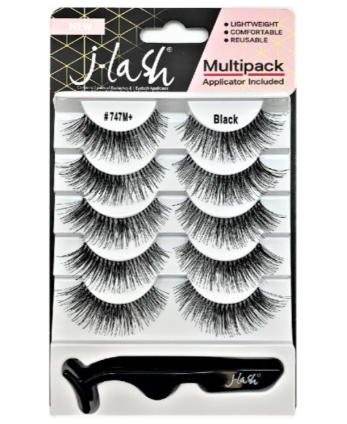 J Lash #747M+ Black Multipack False Eyelashes with Applicator - Perfect for Parties, Weddings & Special Occasions