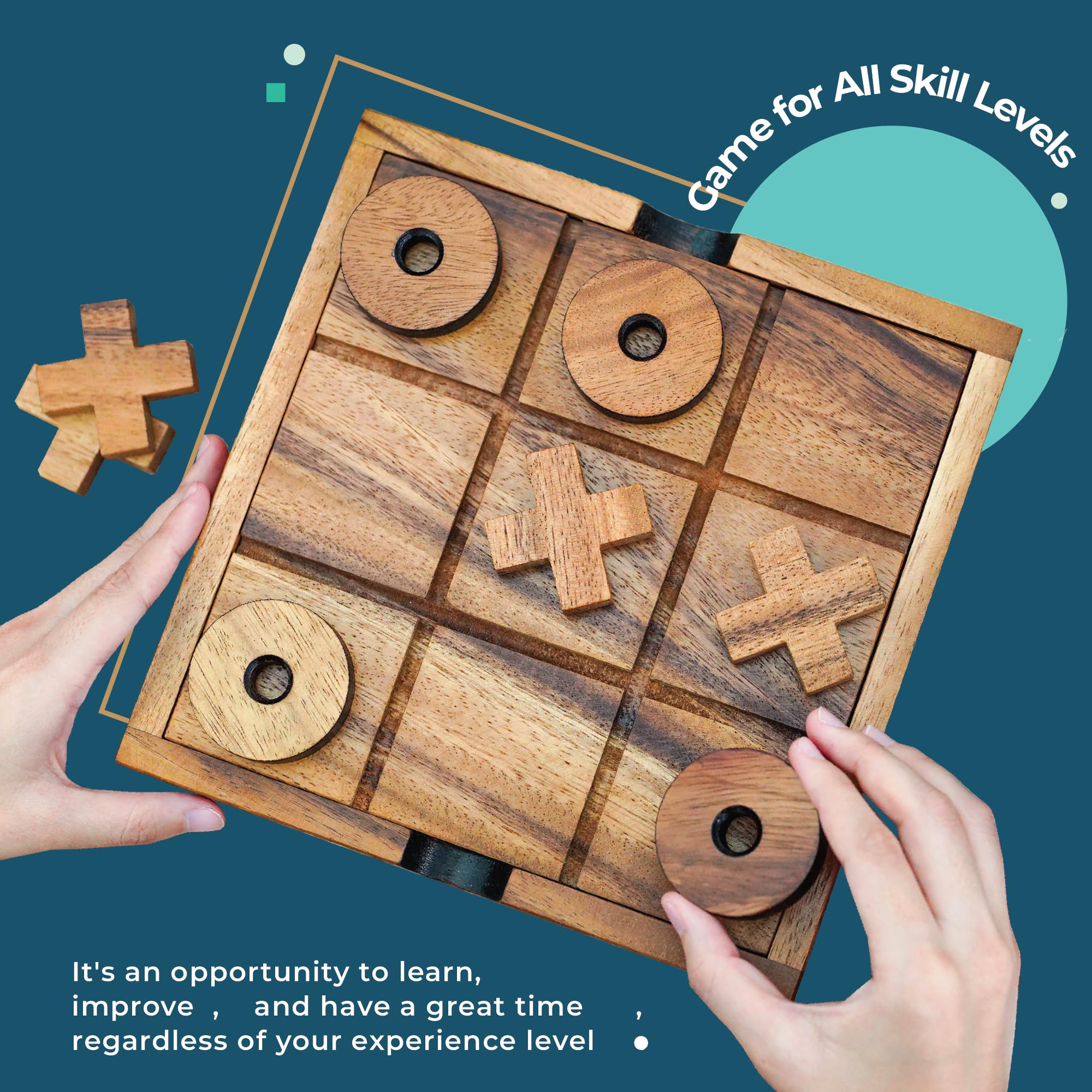 BSIRI Extra Large Tic Tac Toe Board Game Set - 8.6 Inch Wooden Strategy Game for Kids, Family Game Night & Adults | Farmhouse Coffee Table Decor | Unique Gift for Birthday, Christmas & Housewarming | Perfect for Indoor Play, Parties & Home Decoration