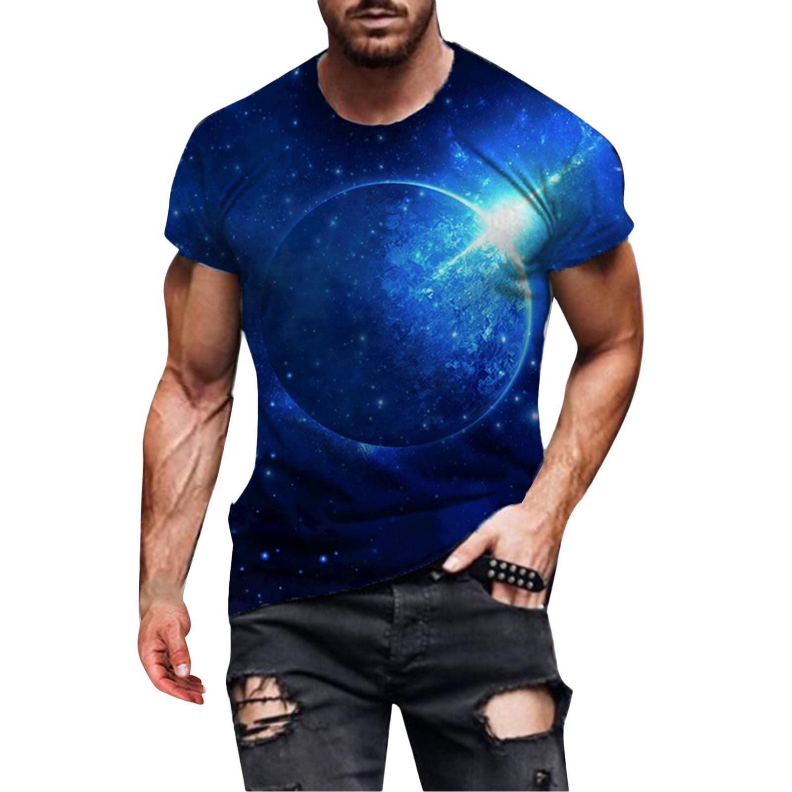 XXBR Men's 3D Digital Galaxy Print T-Shirt - Cool Space Design Short Sleeve Casual Tee for Summer | Streetwear, Graphic Fashion Top for Daily Wear & Cosplay Events