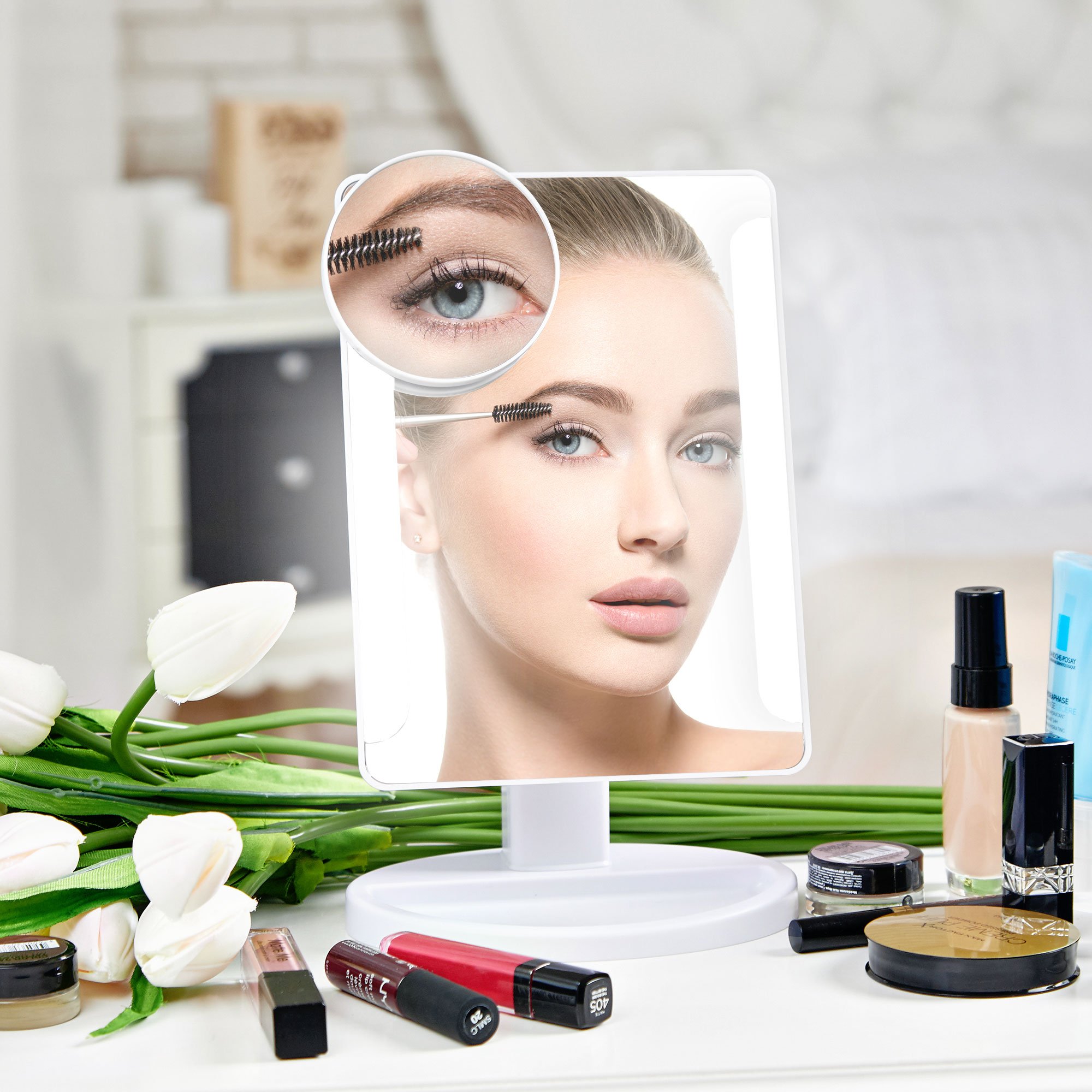 Smart Touch LED Makeup Mirror - Adjustable Portable Vanity Mirror with Natural Daylight Lighting & USB Cable - Perfect for Travel, Home, and Professional Makeup Application