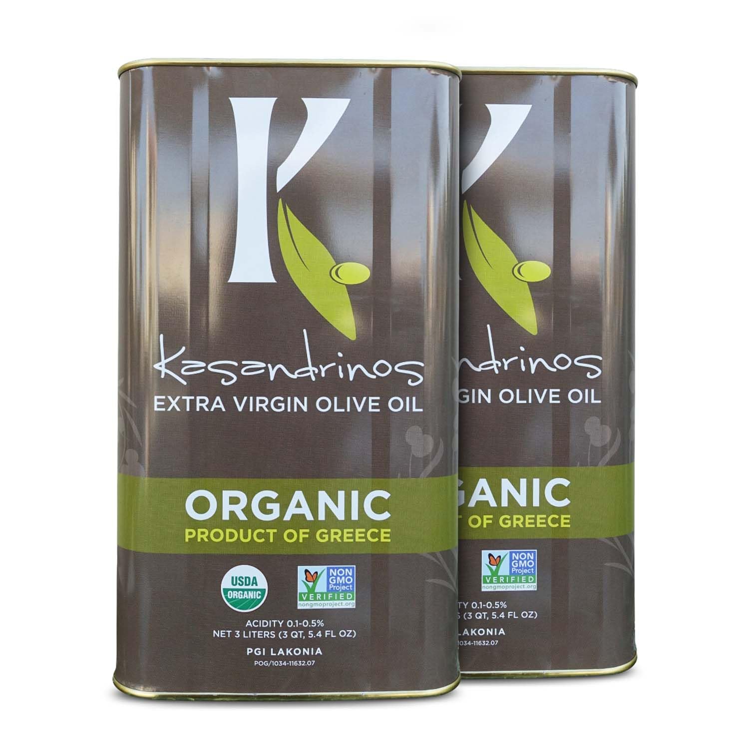 Kasandrinos Organic Extra Virgin Greek Olive Oil - 3 Liter (Pack of 2) | Cold Pressed, Unfiltered | Perfect for Cooking, Salad Dressing & Healthy Recipes