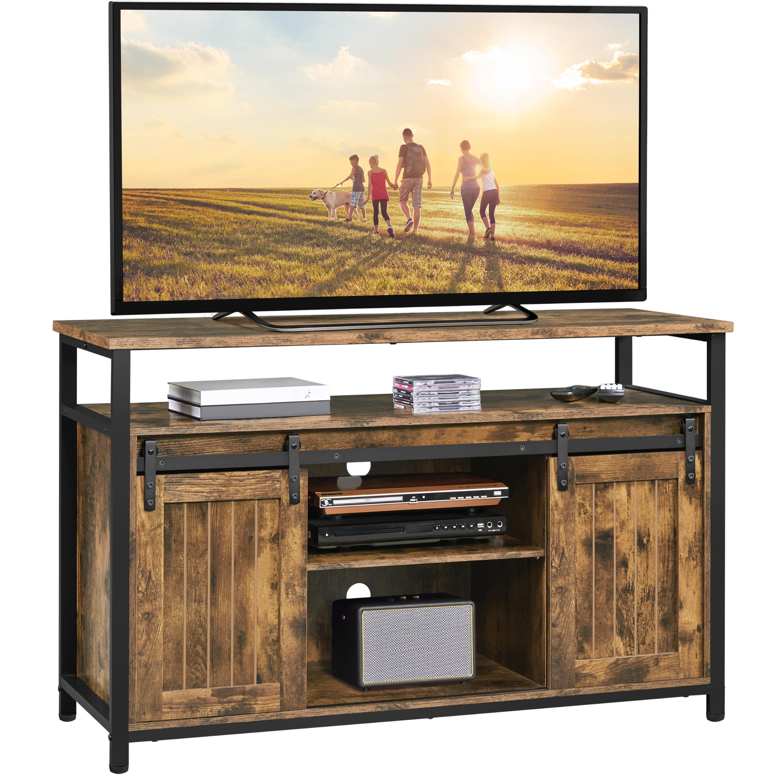 Yaheetech 47 Inch Farmhouse TV Stand with Barn Doors & Adjustable Shelves - Entertainment Center for 55 Inch TVs, Storage Cabinet for Living Room - Perfect for Home Theater Setup & Farmhouse Decor
