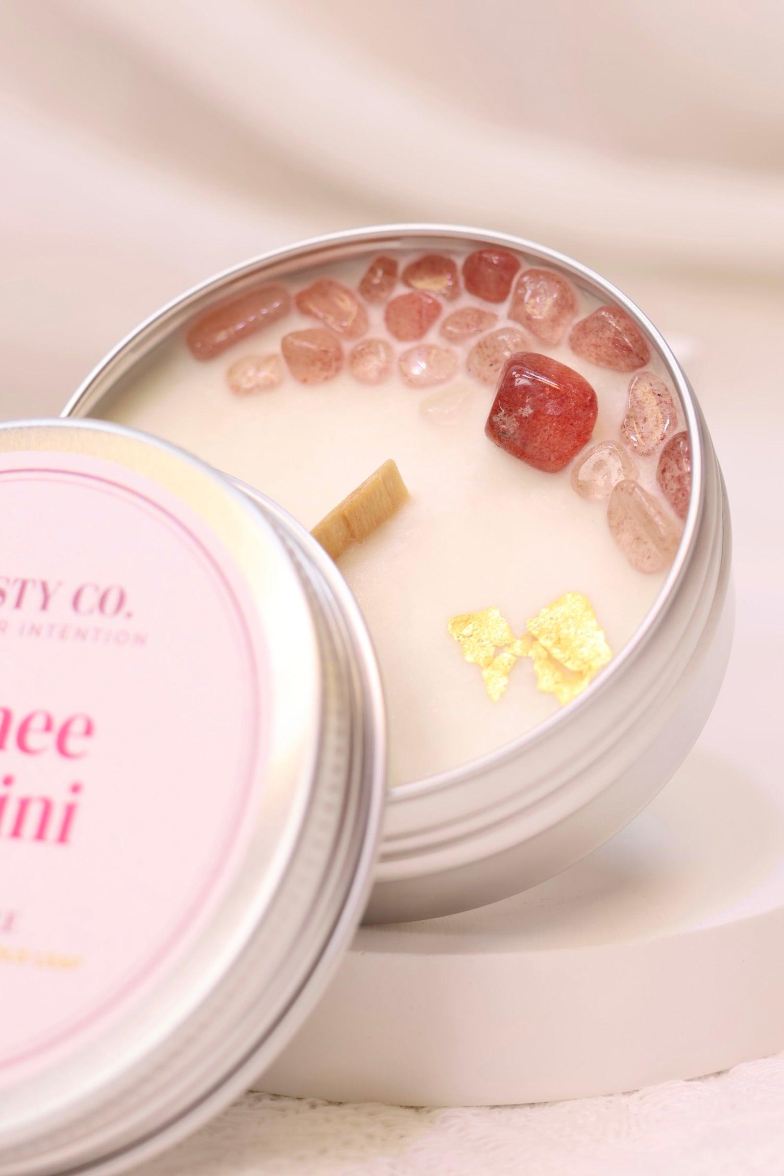 Lychee Martini Scented Crystal Intention Candle - 50g for Meditation, Relaxation & Spiritual Healing | Aromatherapy Gift for Home & Yoga Space