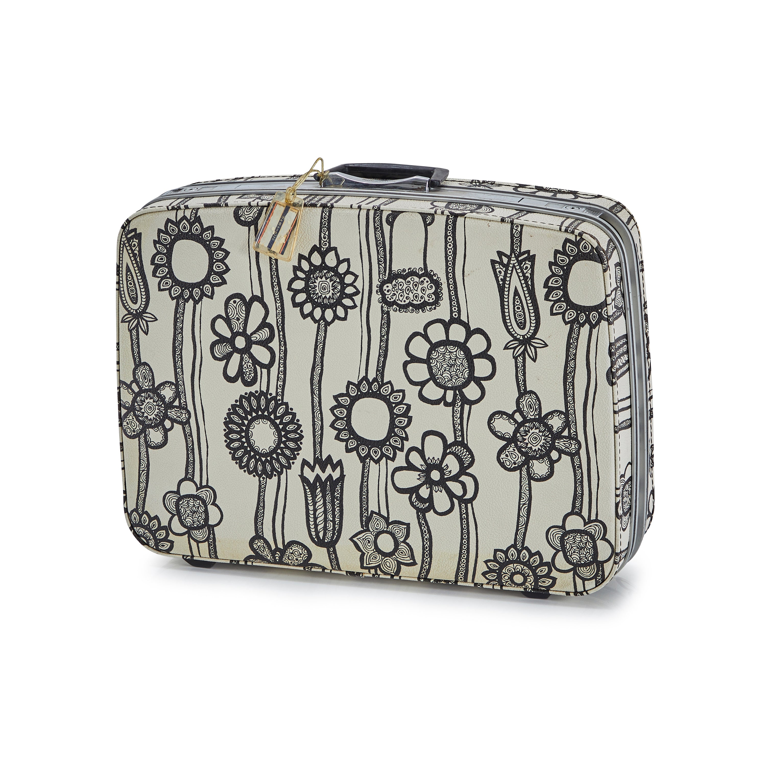Stylish Black & White Floral Print Medium Suitcase - Perfect for Travel, Vacation & Business Trips