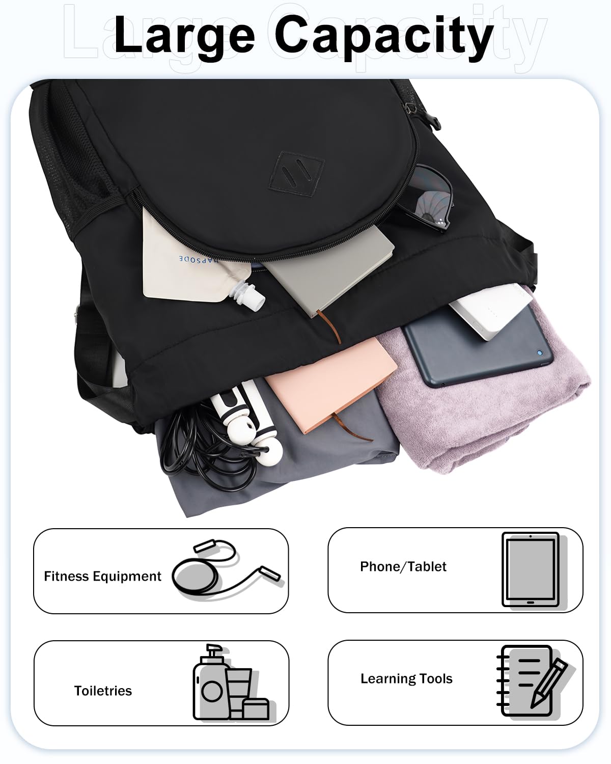 **Drawstring Backpack for Gym & Sports - Lightweight Shoe Compartment & Wet Pocket - Waterproof Swim & Beach Bag for Men & Women - Perfect for Workouts, Travel & Outdoor Activities - Black**