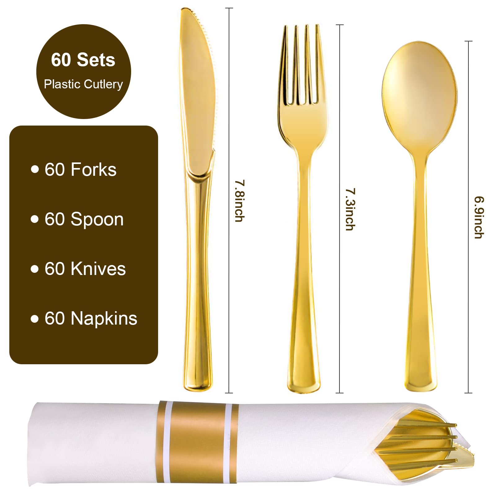 60-Piece Premium Gold Plastic Silverware Set - Heavy Duty Disposable Cutlery Kit with Forks, Knives & Spoons - Elegant Wedding, Party & Dinner Utensils for Catering, Picnics & Events