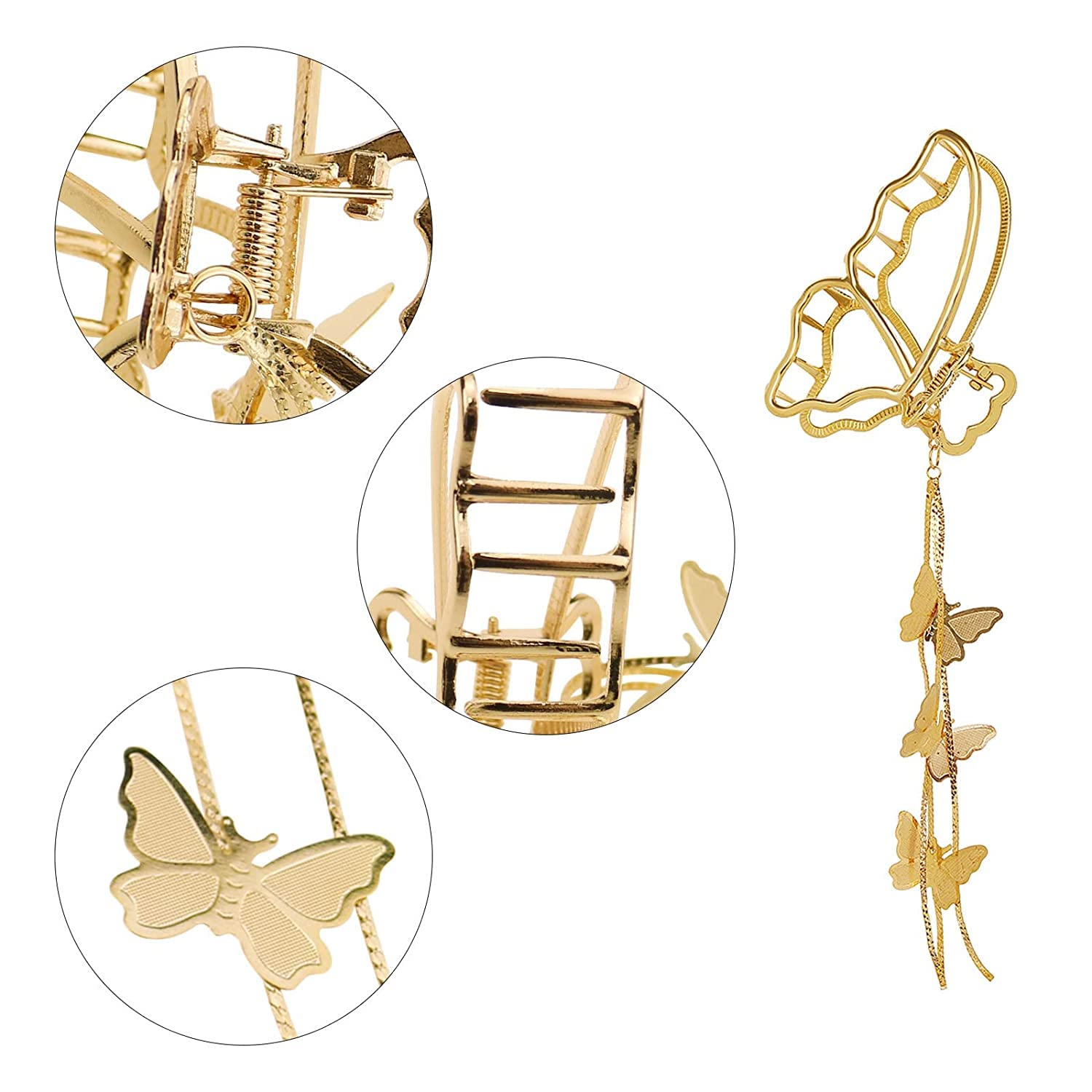 Pearl Tassel Hair Clips for Women - Gold Metal Butterfly Claw Clips (3Pcs) - Elegant Hair Accessories for Girls, Parties & Weddings
