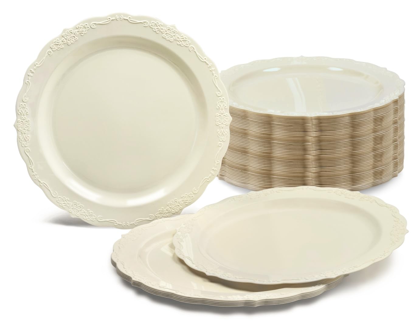 120 Pack Disposable Plastic Plates for Wedding & Party - 7.5'' Ivory Appetizer/Dessert Plates (Verona Plain) | Perfect for Catering, Birthday Celebrations & Outdoor Events