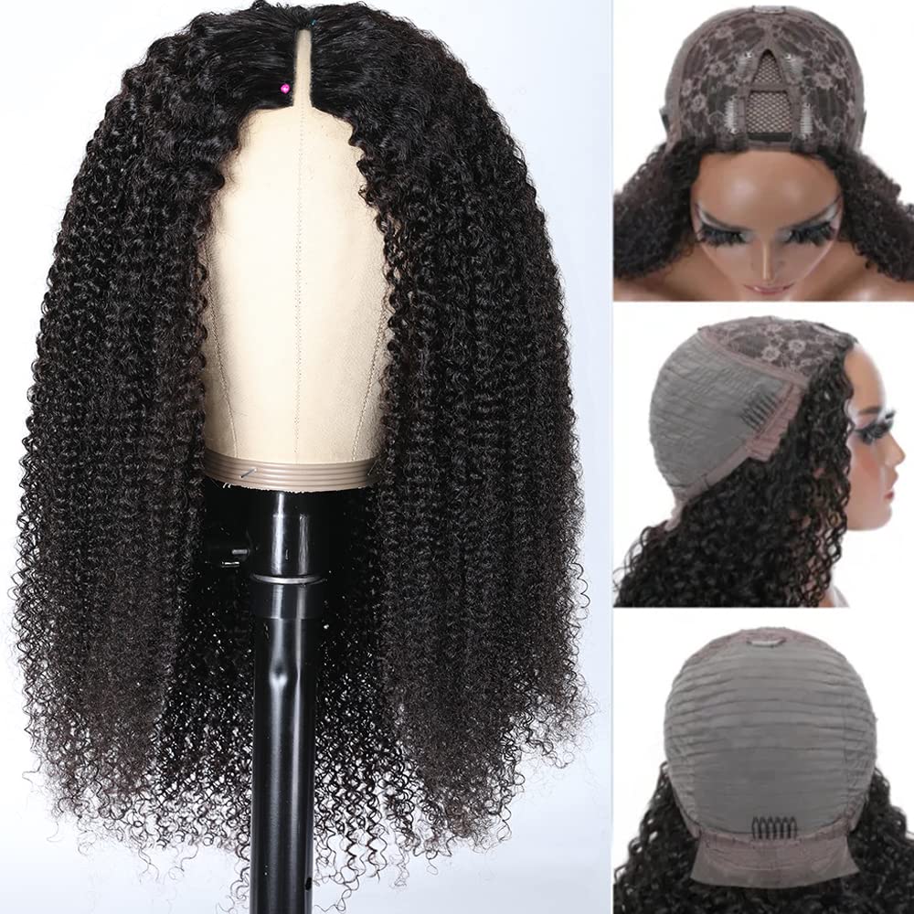 KLAIYI 4C Kinky Curly V Part Human Hair Wig | Glueless No Leave Out U Part Wig | Afro Curly Clip-in Half Wig | 150% Density 22 Inch Natural Black | Beginner Friendly | Perfect for Daily Wear, Special Occasions & Protective Styling