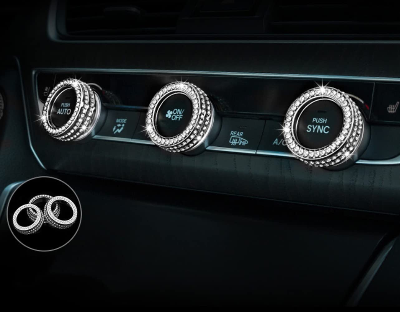 3D Rhinestone AC Knob Cover Set (3PC) for Honda Accord 2018-2022 - Bling Interior Accessories Fit EX/EX-L/Touring Models - Upgrade Your Car's Style for Parties & Special Occasions