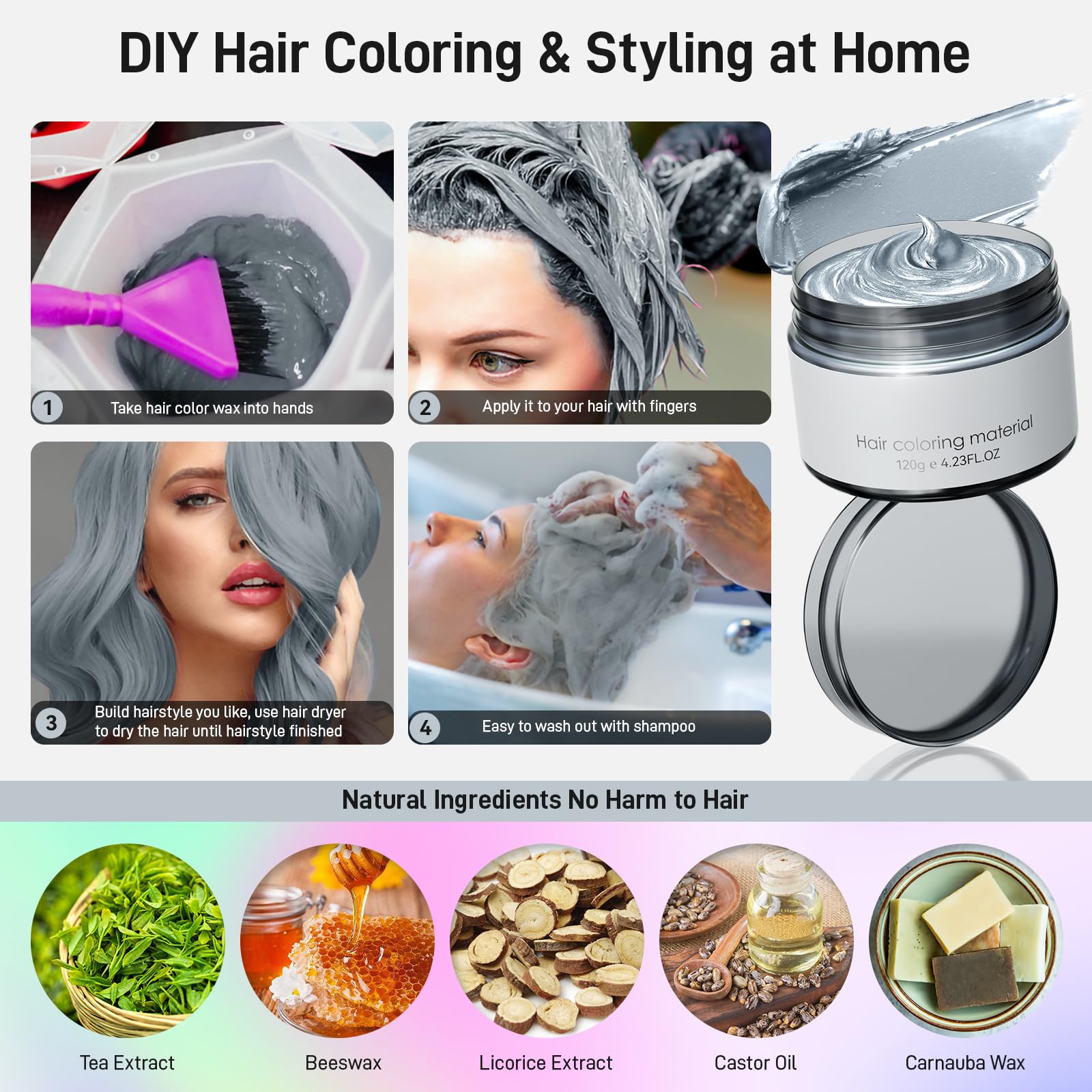 Silver Grey Temporary Hair Color Wax - Wash Out Hair Dye for Women, Men & Kids | Natural Looking Gray Hair Styling Wax for Costumes, Parties & Daily Use