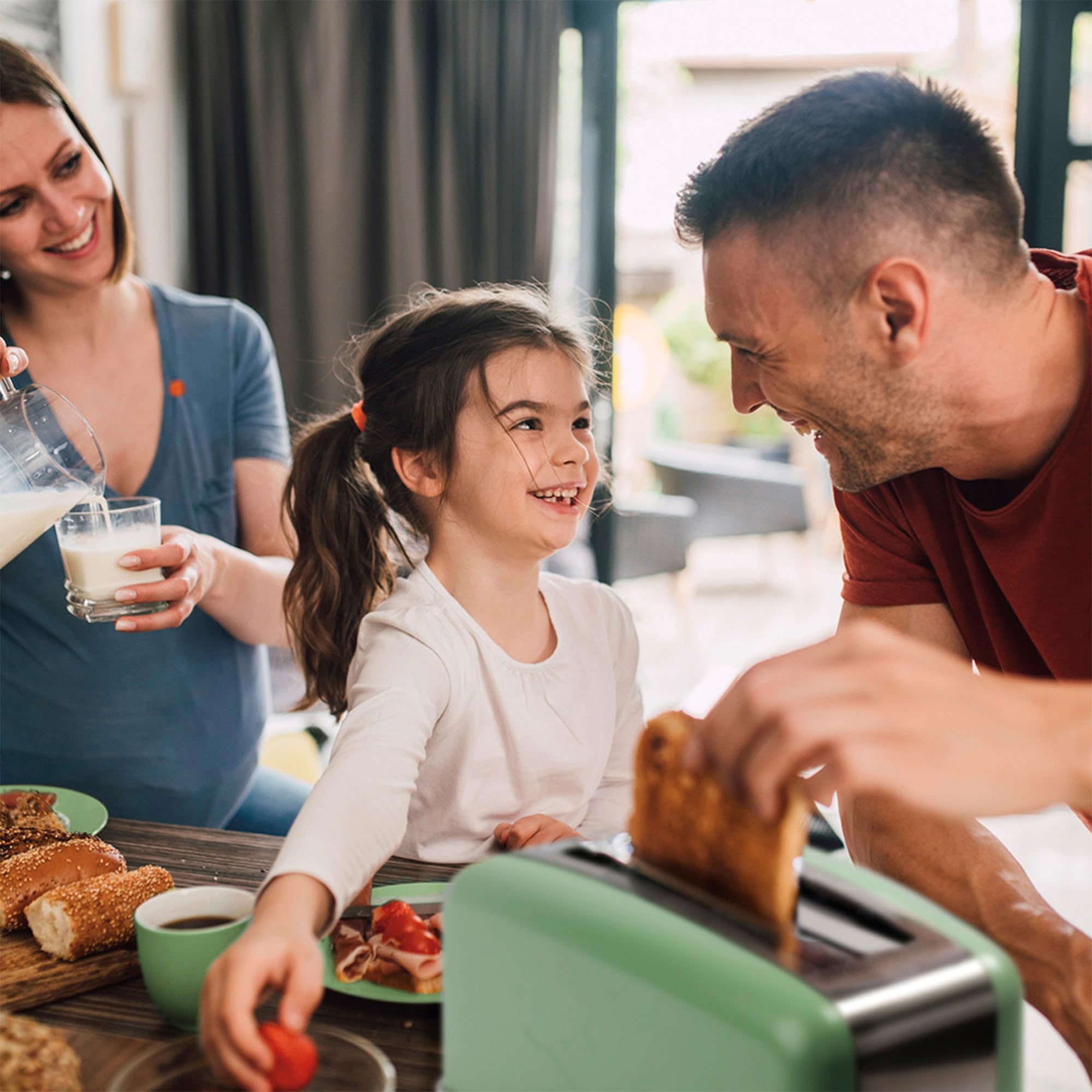 HeatMate Graphite Heating Technology Pop-Up Toaster with 7 Heat Settings, 3 Toasting Functions & Bagel Mode - Olive/Brushed Nickel - Perfect for Breakfast, Bagels, and Quick Snacks