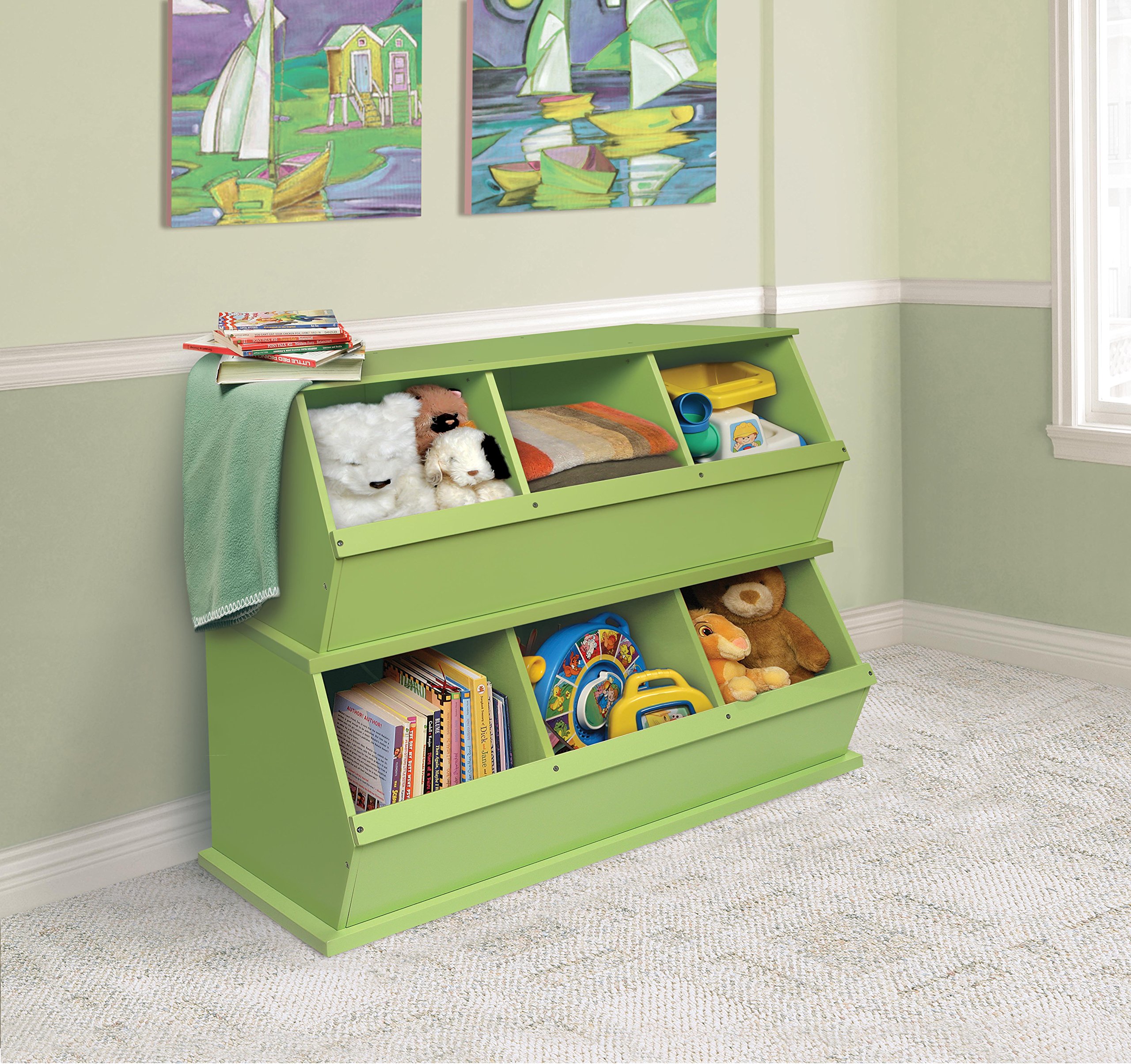 Badger Basket 3-Bin Stackable Toy Storage Organizer with Sage Finish - Perfect for Kids' Room, Playroom & Nursery Organization