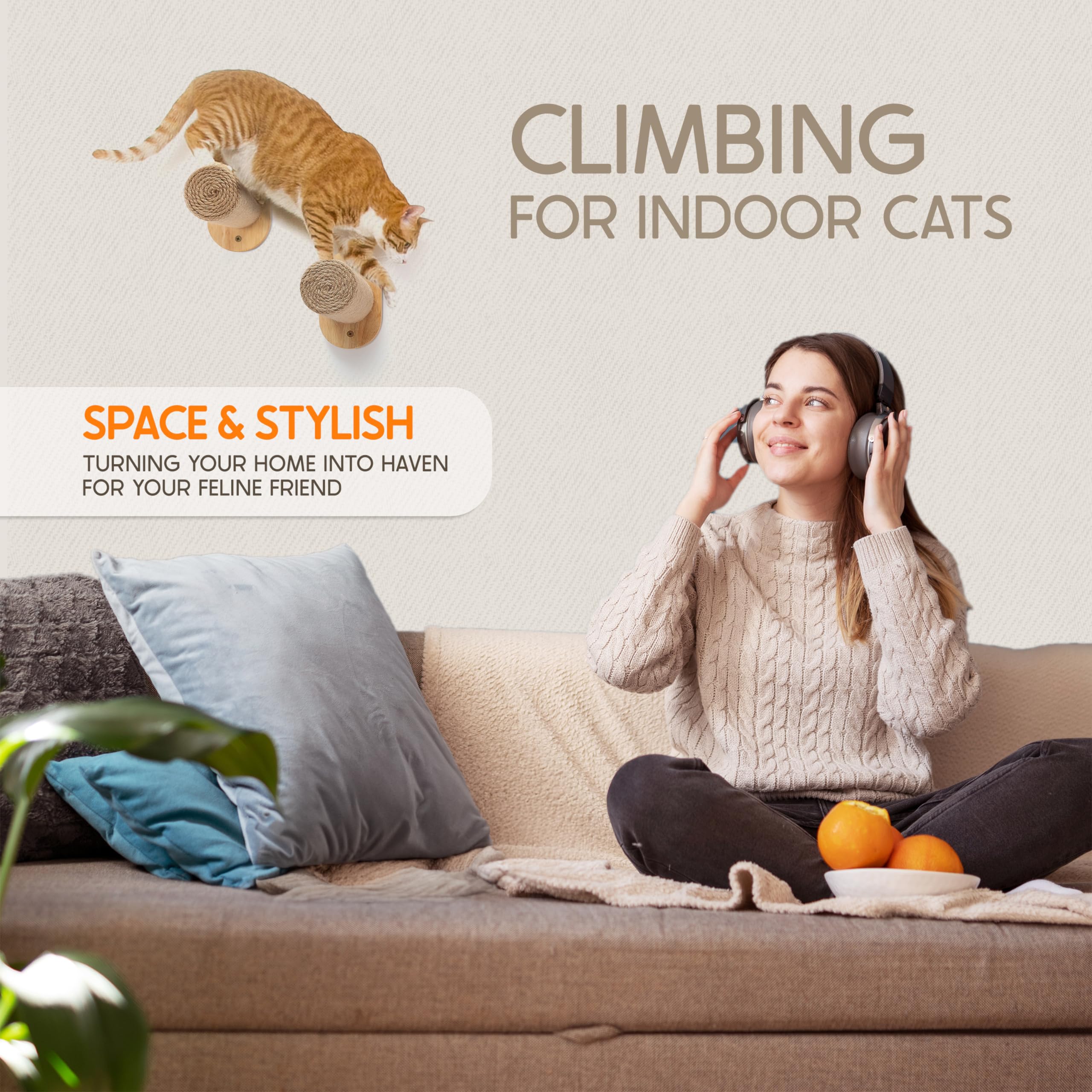 2-Pack Wooden Cat Wall Steps & Shelves - Sturdy Mounted Perches for Kittens & Adult Cats - Cat Climbing Furniture with Jute Rope for Scratching, Kneading & Play - Perfect for Small Spaces & Cat Exercise