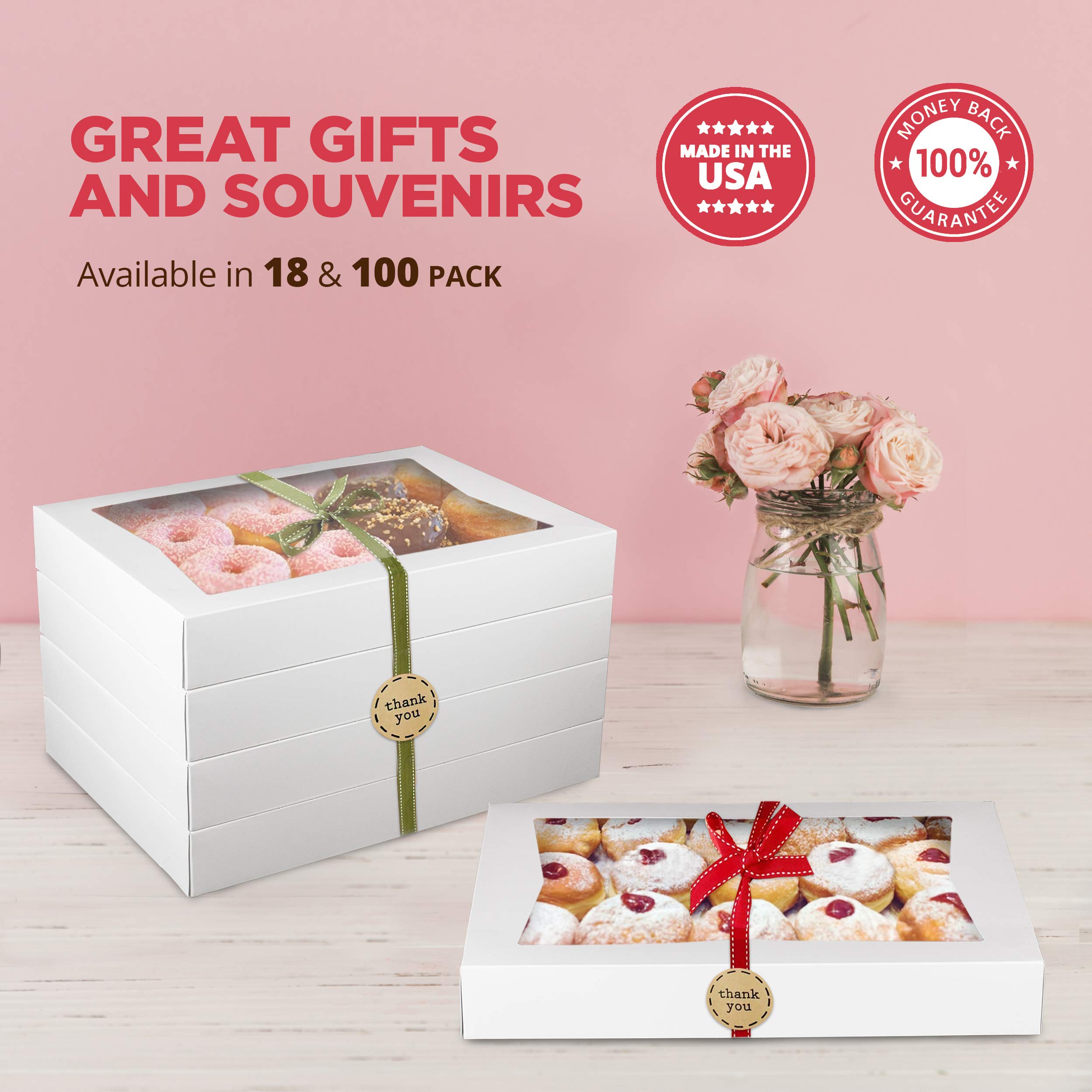 100 Pack 16x12x2.25 Inch White Bakery Boxes with Window - Perfect for 12 Donuts, Auto-Popup Cardboard Gift Packaging, Baking Containers for Cookies, Brownies, Pastries & Bread - Ideal for Bakeries, Cafes, Catering & Home Baking