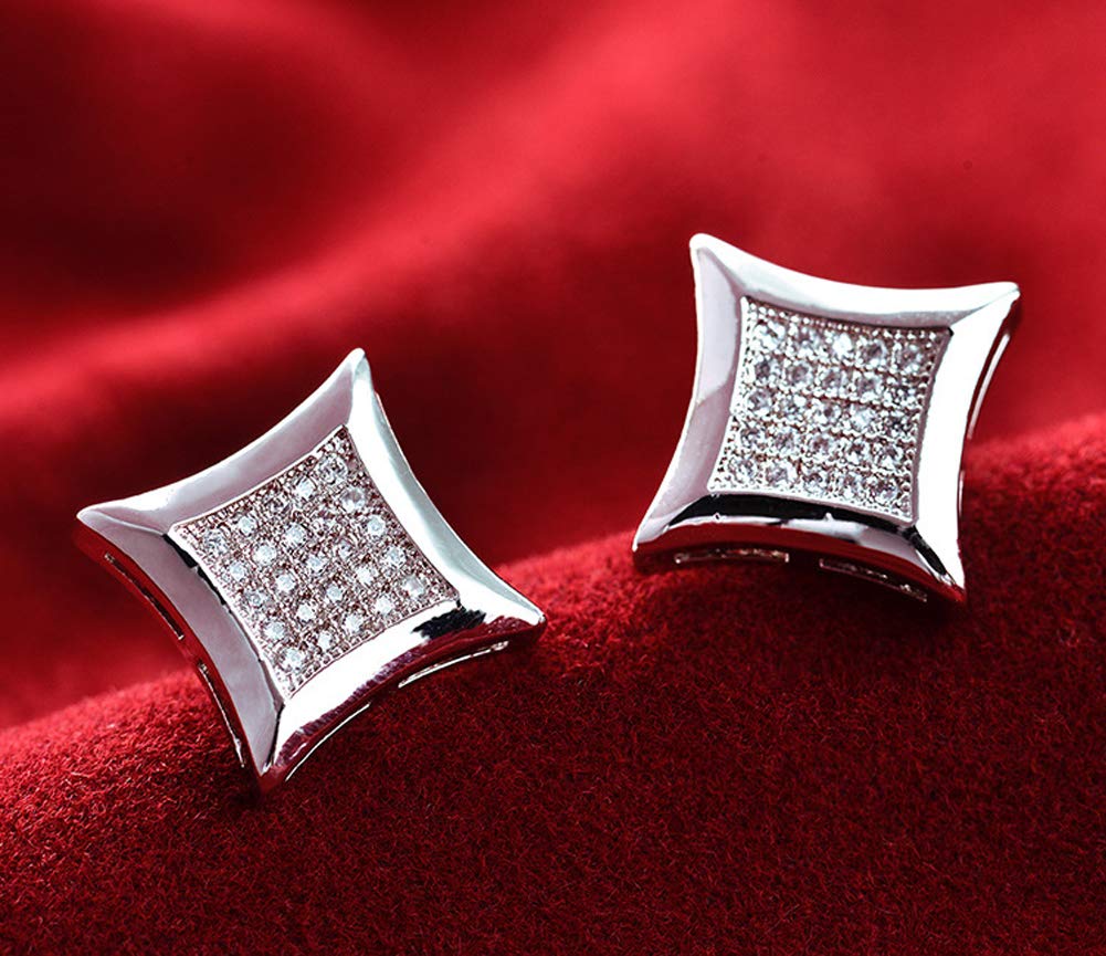 Men's Iced Out Hip Hop Diamond Stud Earrings - Solid Silver Screw Back Zircon Earrings for Men | Perfect for Parties, Gifts & Hip Hop Fashion