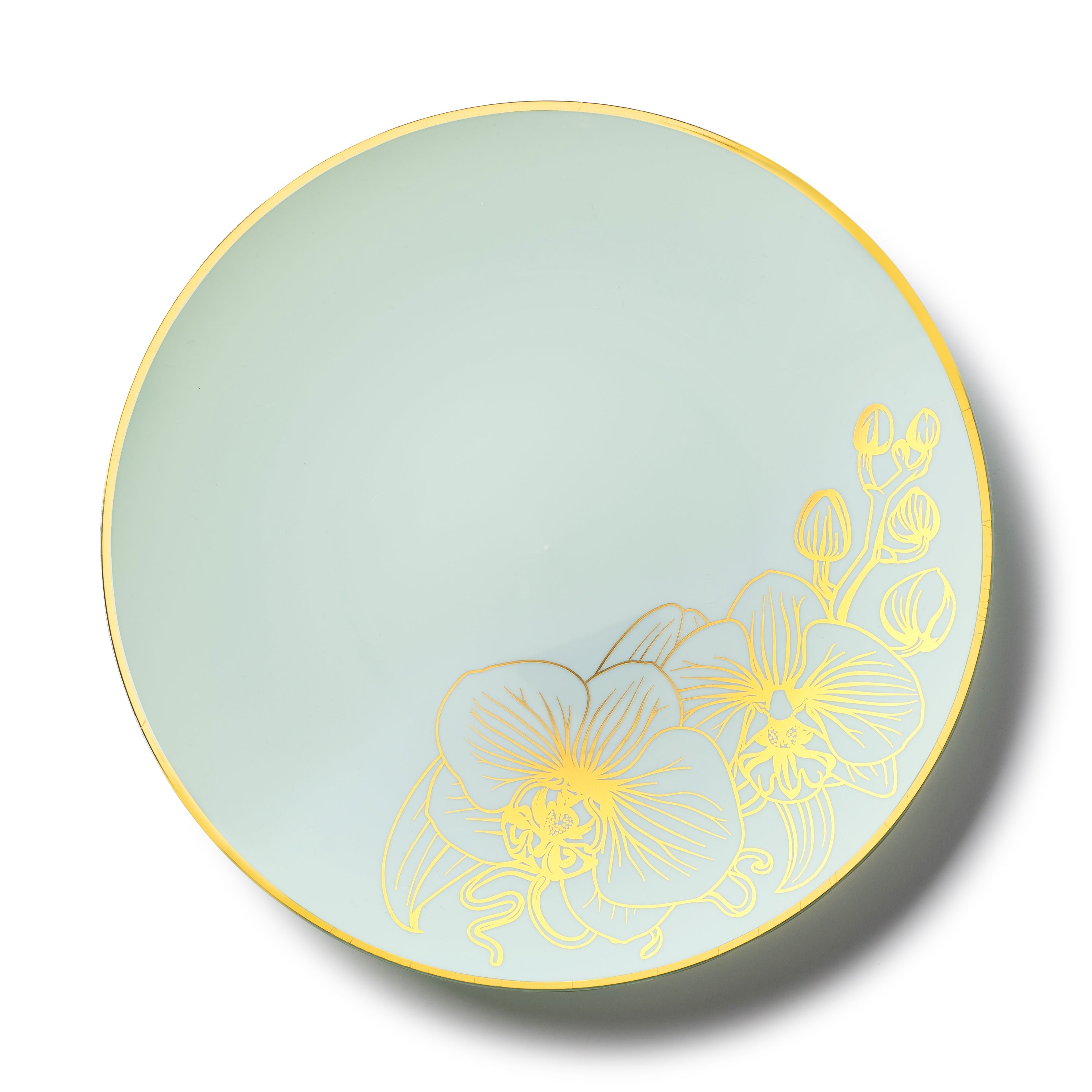 192-Piece Antique Turquoise and Gold Round Plastic Dinnerware Set - 96 Servings - Elegant Orchid Design for Parties, Weddings, and Outdoor Events