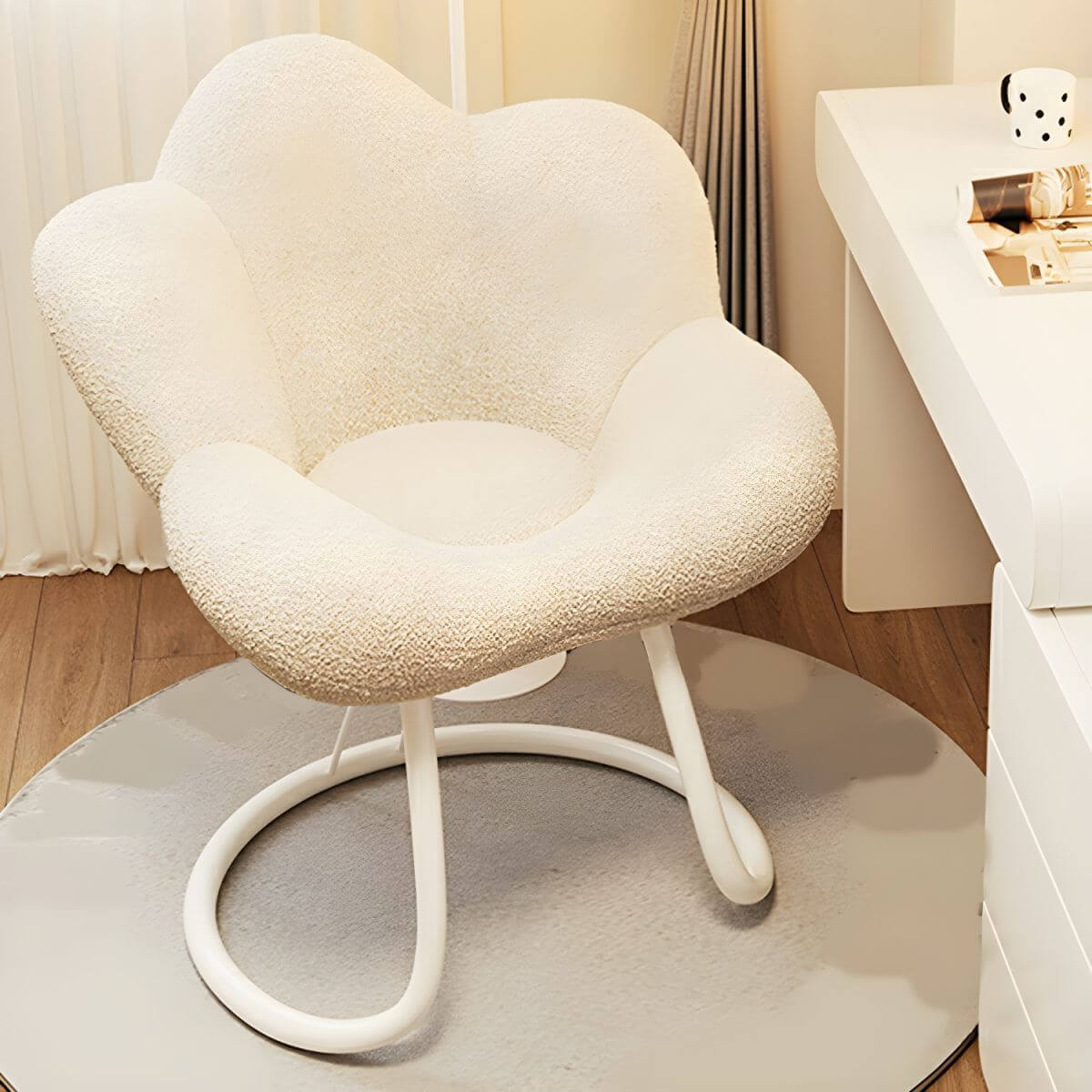 Modern Vanity Stool with Soft Lamb Wool Upholstery & Sturdy Metal Base - Perfect for Bedroom, Bathroom & Dressing Room Makeup Seating