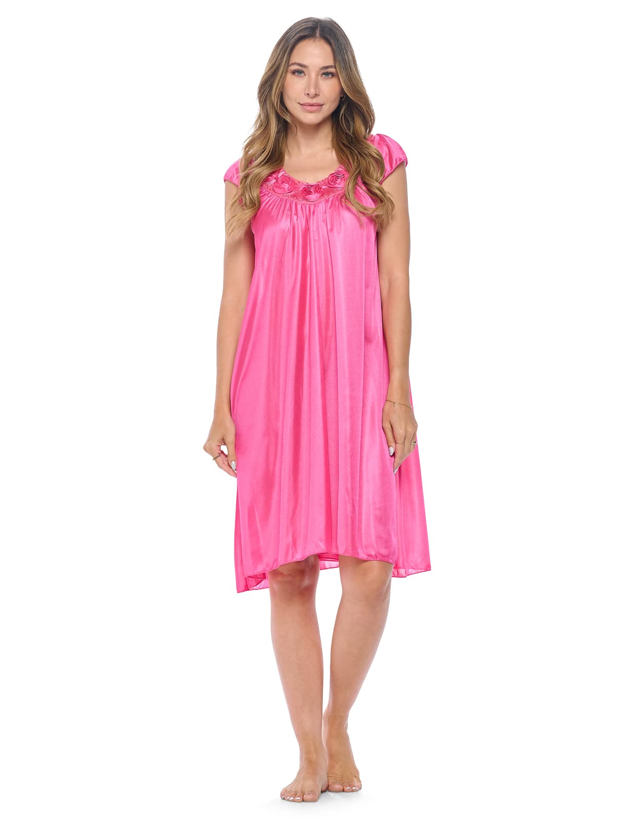 Women's Cap Sleeve Rose Satin Nightgown - Soft & Comfortable Sleepwear for Casual Nights | Perfect for Bedtime, Lounging & Romantic Evenings