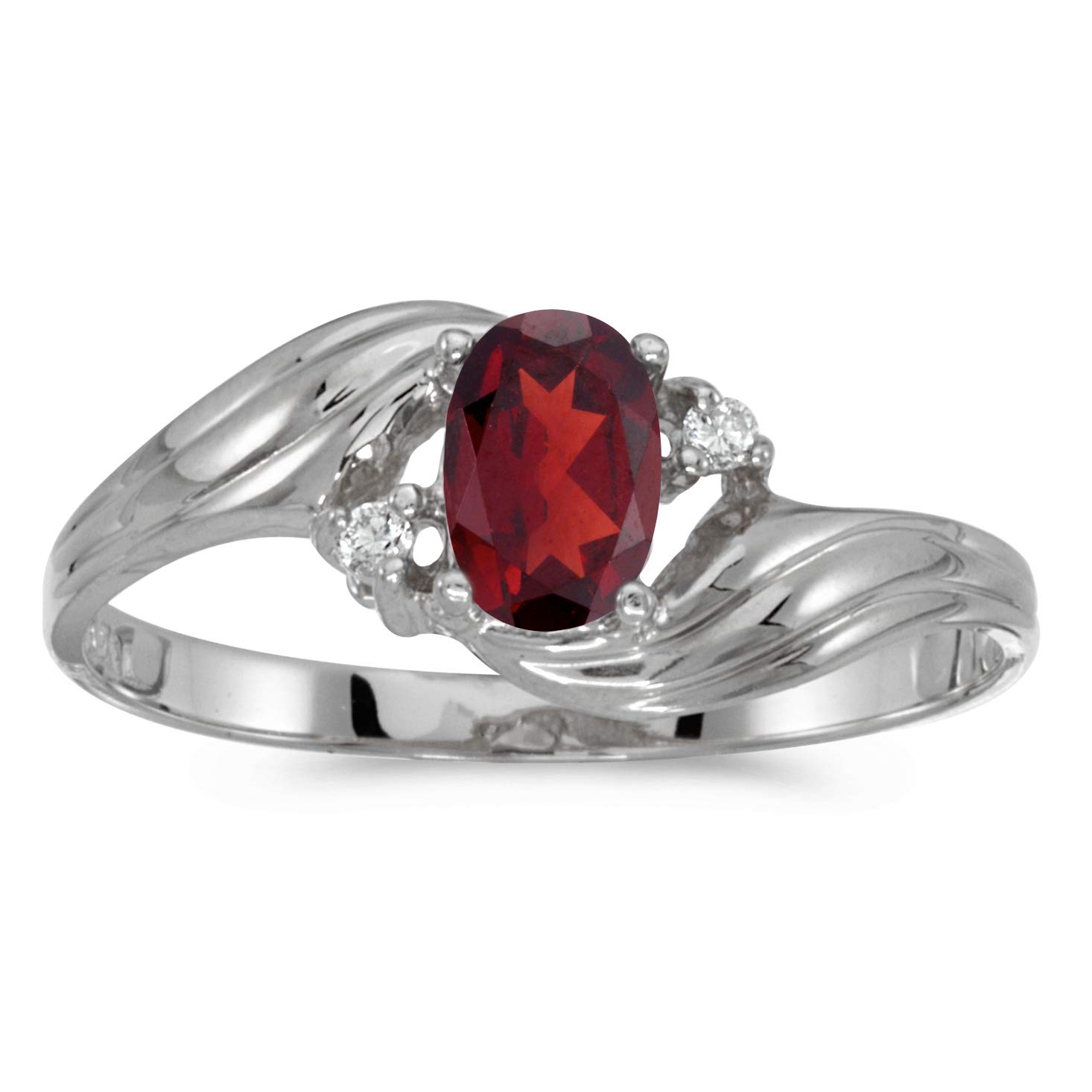 10K White Gold Oval Garnet and Diamond Ring for Women - Elegant Vintage Style Engagement & Wedding Jewelry Gift - Perfect for Anniversaries, Proposals, and Special Occasions