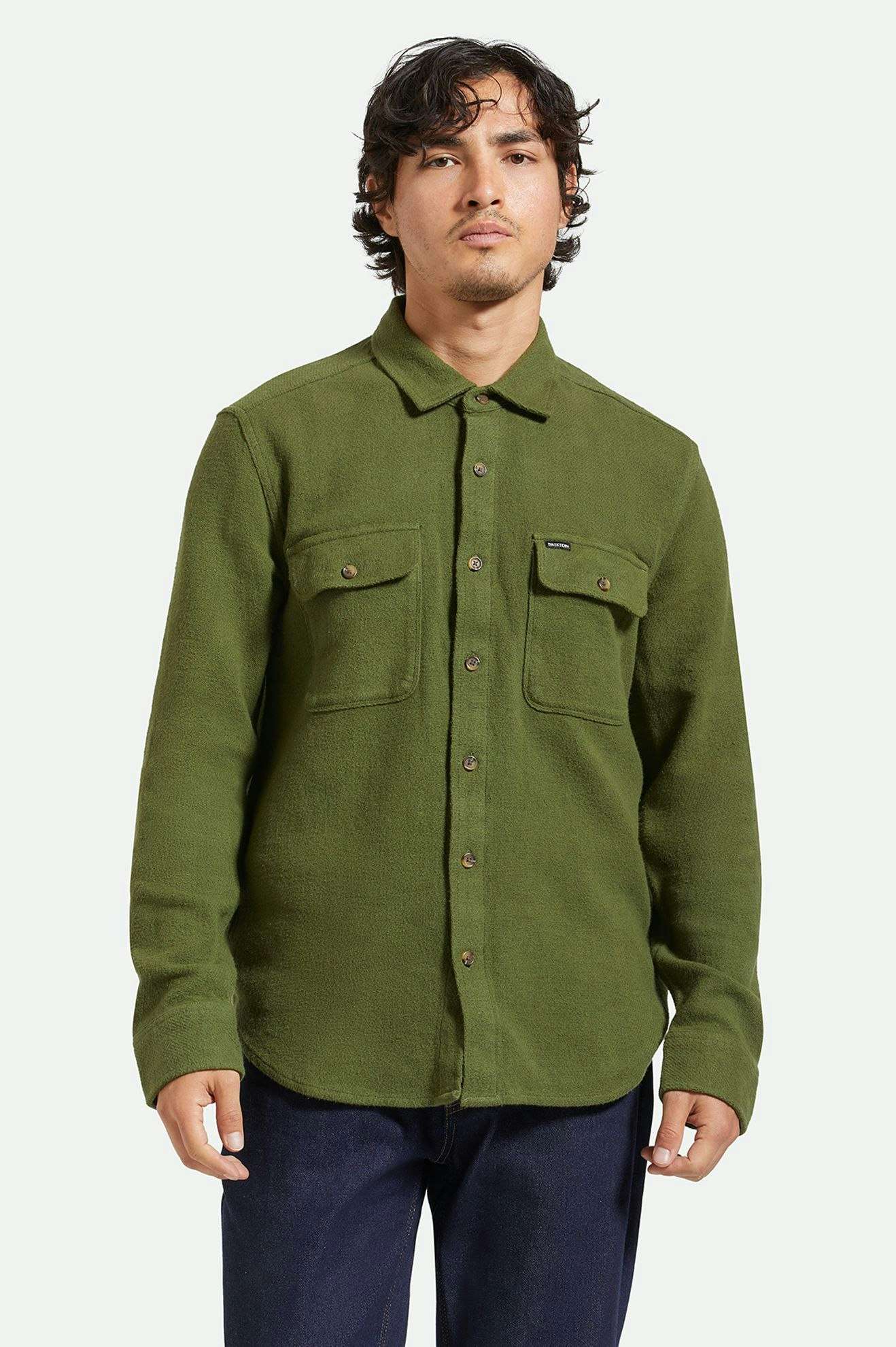 Bowery Textured Loop Twill Long Sleeve Overshirt in Cypress Green | Stylish Casual Layering for Men | Perfect for Fall Outfits and Outdoor Adventures