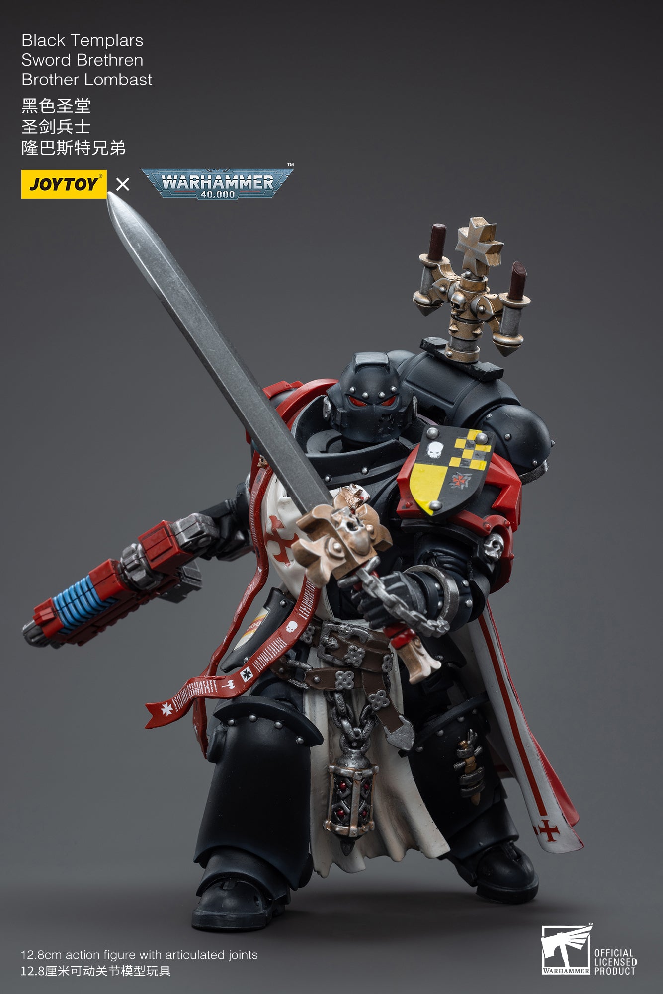 Pre-Order JOYTOY 1/18 Scale Warhammer 40K Black Templars Sword Brethren Brother Lombast Action Figure (Reissue) - Perfect for Warhammer Collectors and Tabletop Gaming Displays