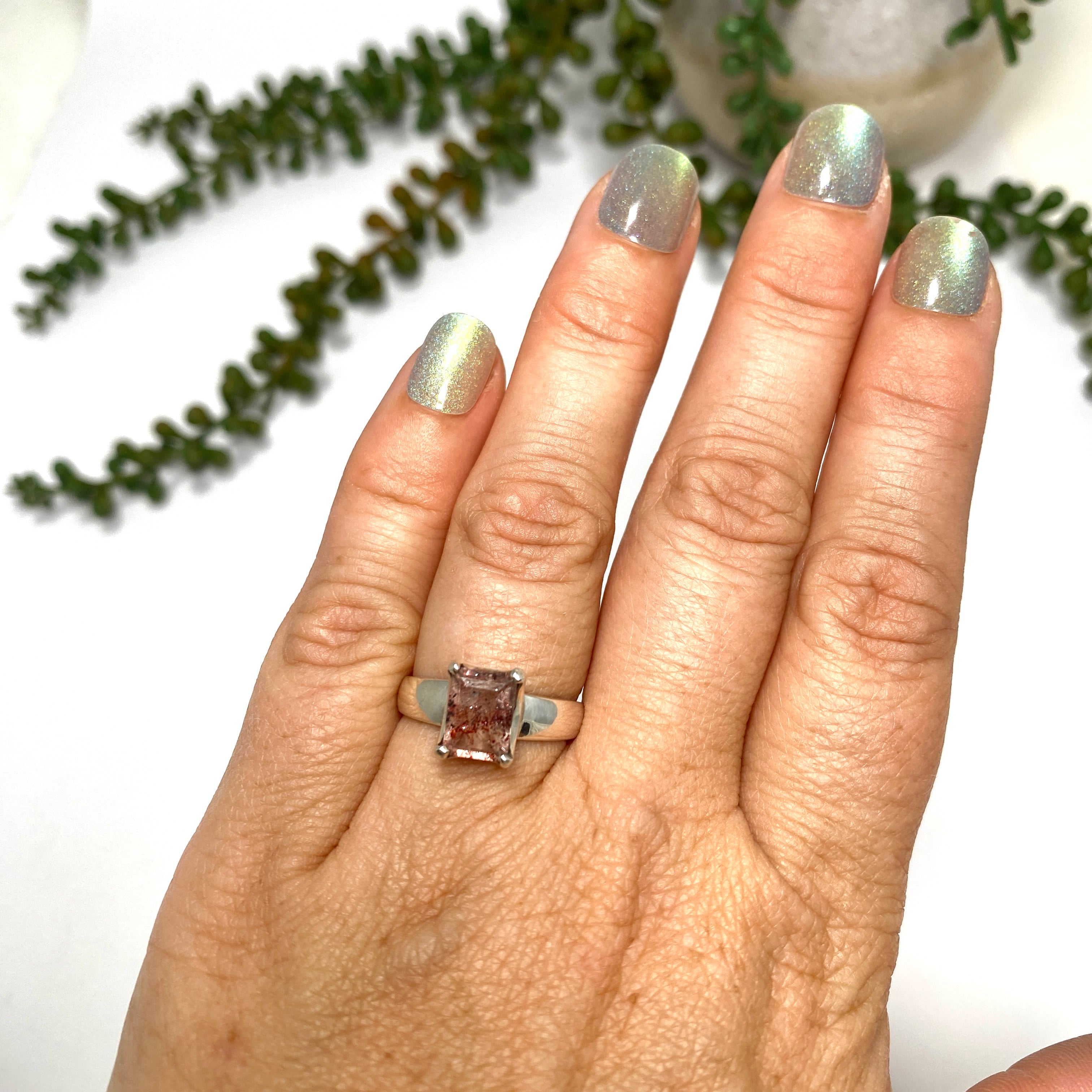 Lepidicrocite in Quartz Faceted Ring - Size 7.5 Rectangular Gemstone Jewelry for Women | Elegant Gift for Birthday, Anniversary & Special Occasions