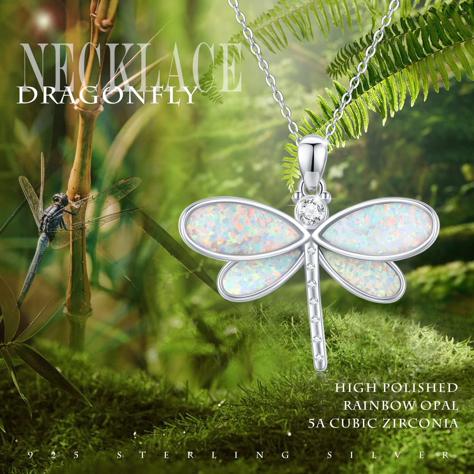 CUOKA MIRACLE 925 Sterling Silver Dragonfly Pendant Necklace with Opal & Abalone Shell - Elegant Nature-Inspired Jewelry for Women - Perfect Gift for Nature Lovers, Birthdays & Special Occasions