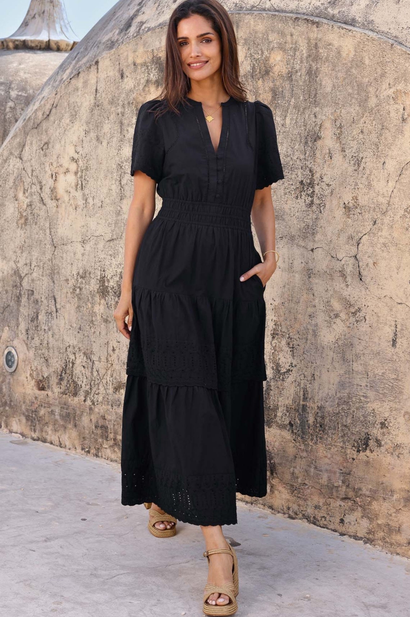 Sienna Embroidered Dress for Women - Elegant Black Floral Lace Maxi Dress | Perfect for Weddings, Parties & Special Occasions