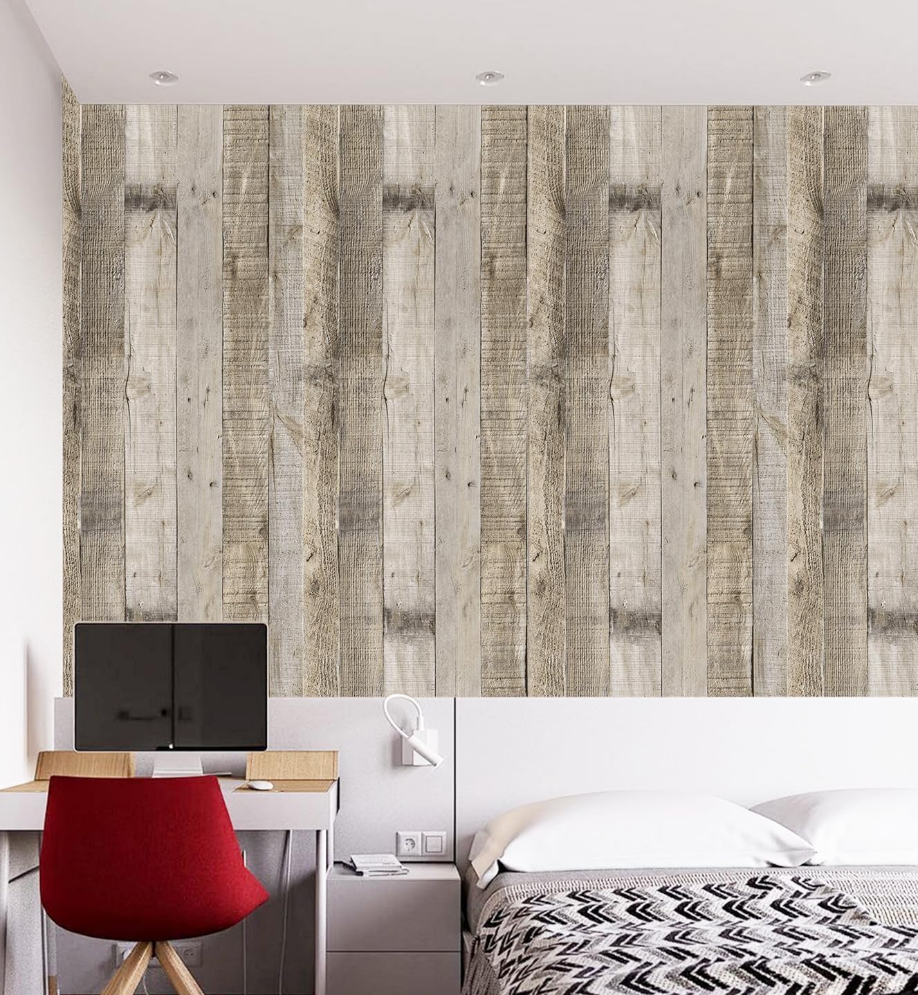 Anmon Grey Distressed Wood Contact Paper - Peel and Stick Wallpaper 23.6