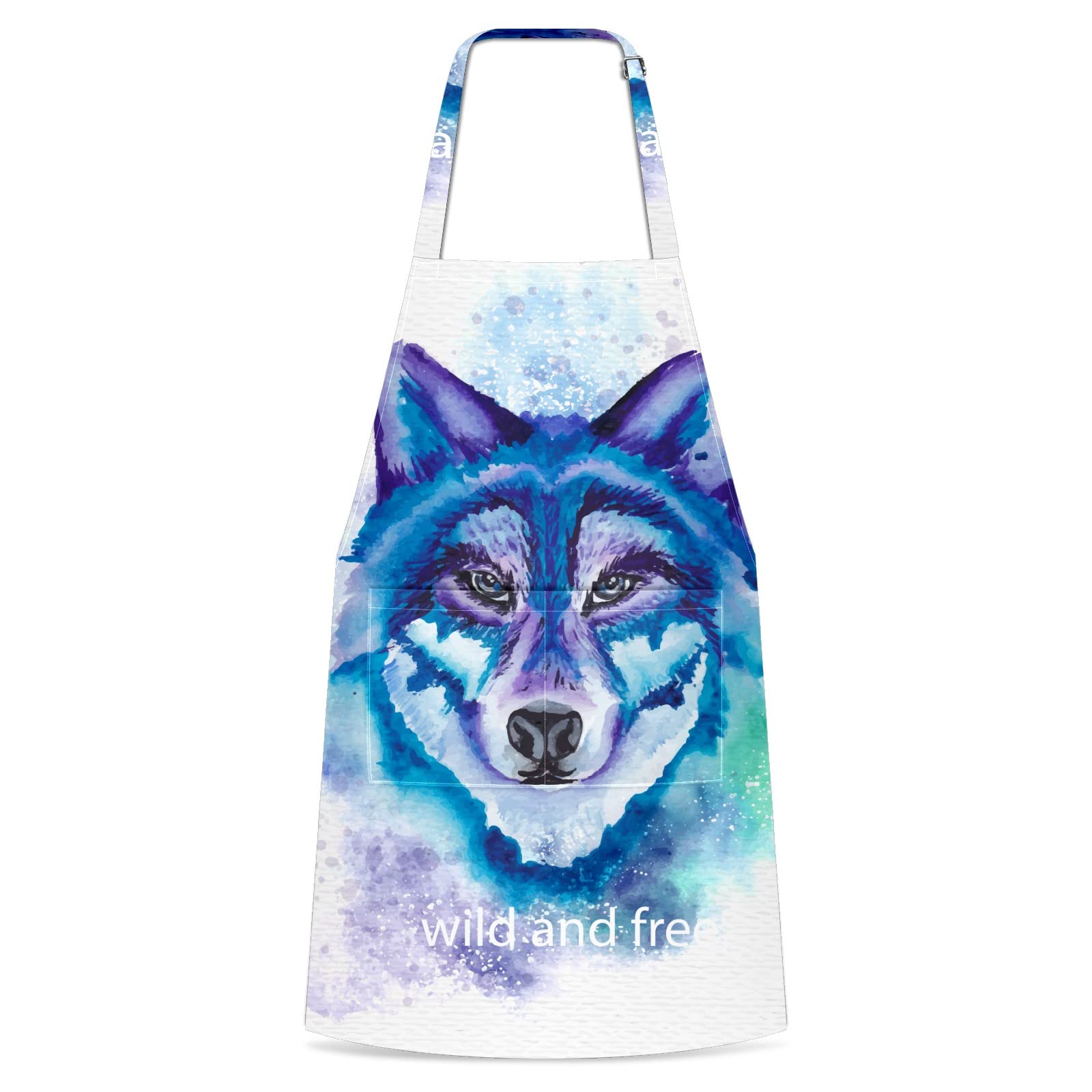 Waterproof Apron with Pockets for Gardening, Cooking & Baking - Adjustable Neck Wild Wolf Design - Ideal for BBQ, Painting, Barber & Kitchen Decor