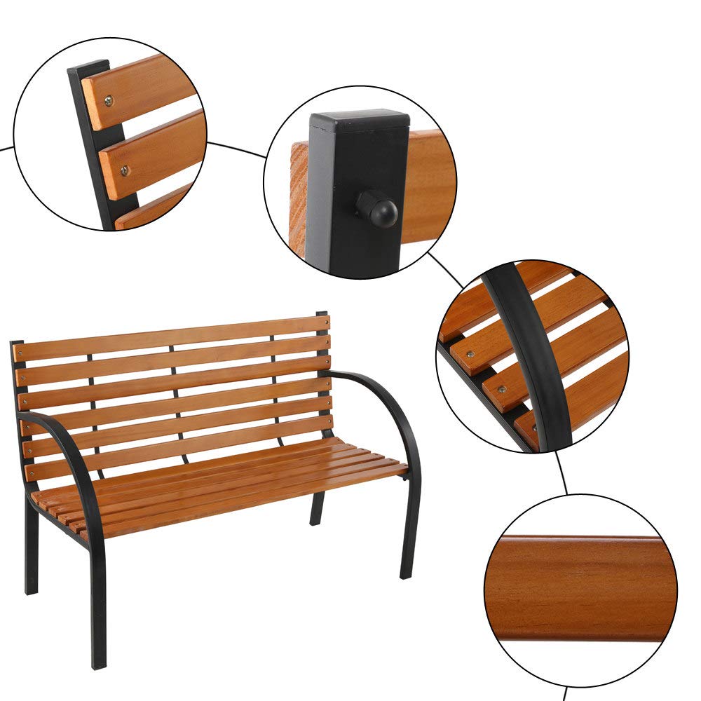 **Metal Garden Bench with Backrest & Armrests - Hardwood Outdoor Patio Love Seat for Porch, Yard, Lawn, Park - Brown - Perfect for Relaxing, Entertaining, and Enhancing Outdoor Spaces**