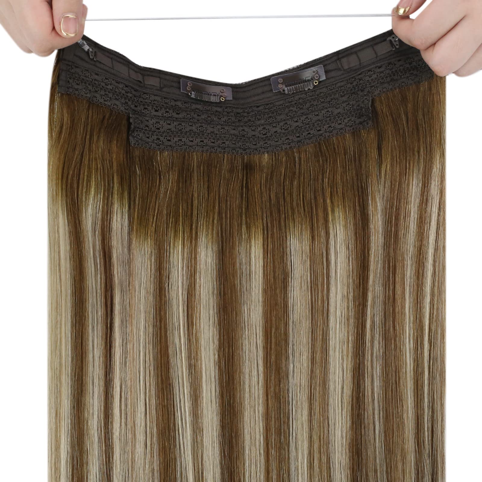 Sunny Hair Extensions 18inch Human Hair Clip-in Extensions - Medium Brown to Platinum Blonde Ombre, 80g Remy Hair for Full Head Coverage | Perfect for Parties, Weddings & Daily Styling