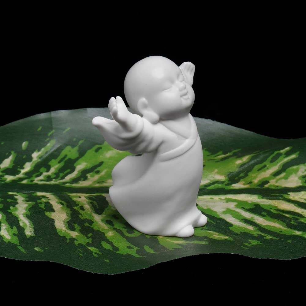 LILOVE Small Buddha Statue Monk Figurine - 4pcs Handmade Ceramic Yoga Decor, Indian Tea Pet & Meditation Ornament for Home, Office, Zen Garden Decor