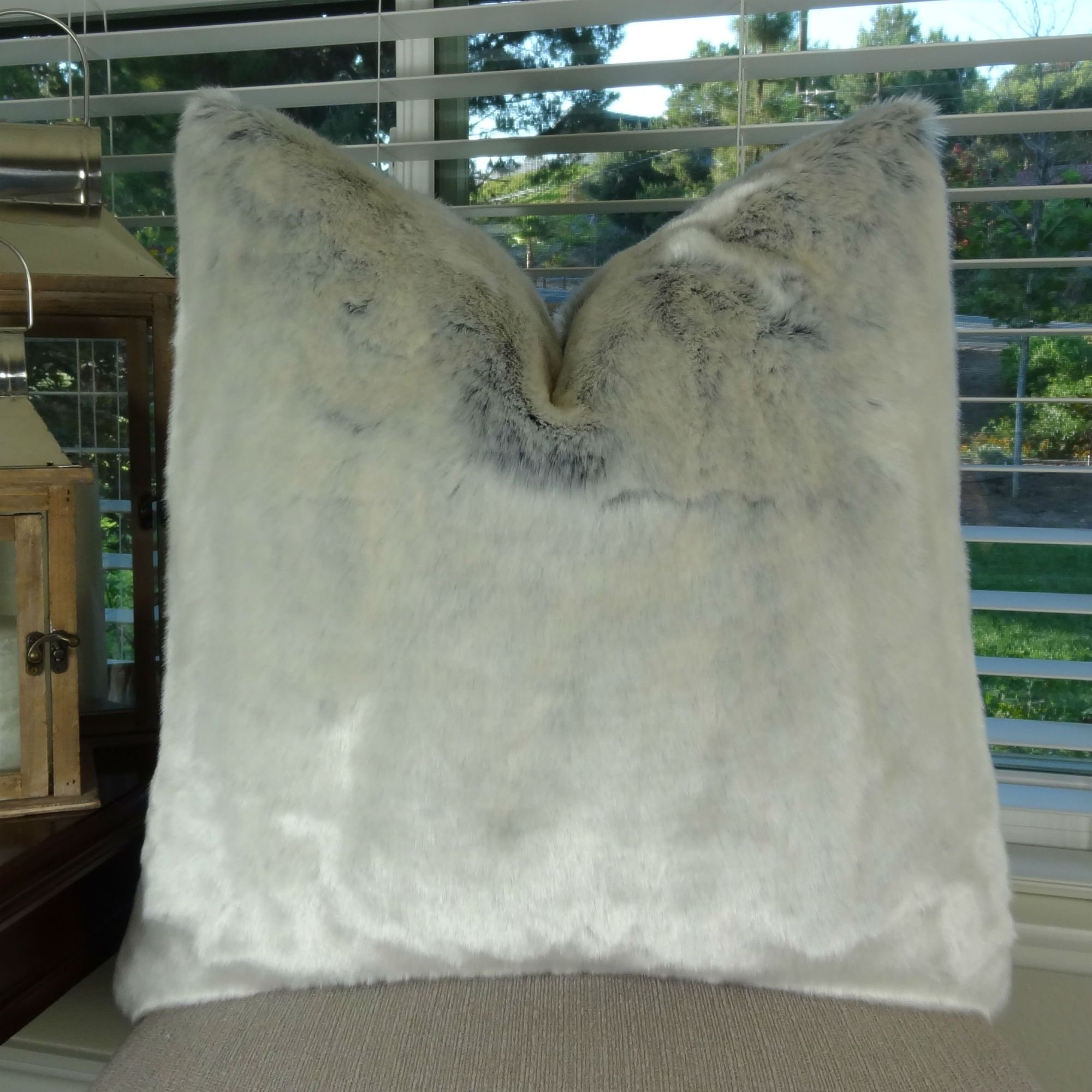 Luxury Ice Blue & White Faux Fur Throw Pillow - Soft Chinchilla-Style Pillow Cover with Blue Undertones - Made in USA - Perfect for Sofa, Bedroom Decor & Cozy Home Accents
